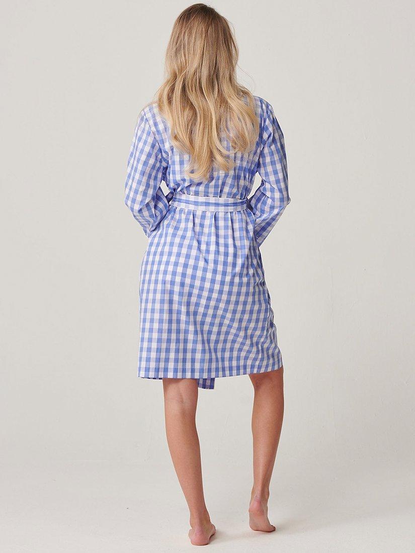 Product image 5 of 5, which shows British Boxers Crisp Cotton Mid-Length Dressing Gown, Blue Gingham, XS