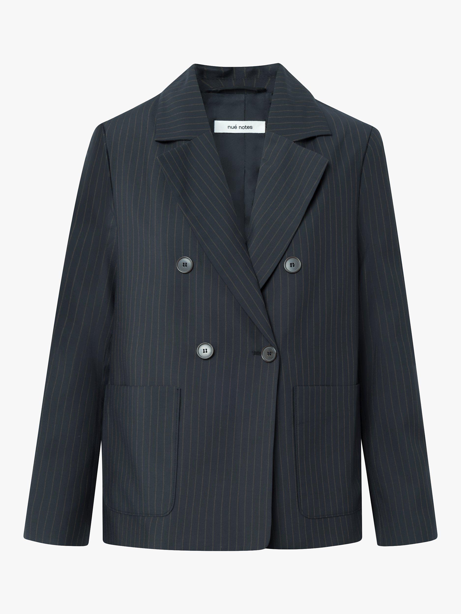 Product image 4 of 6, which shows nué notes Belma Wool Blend Blazer, Black Caramel Stripe, 8