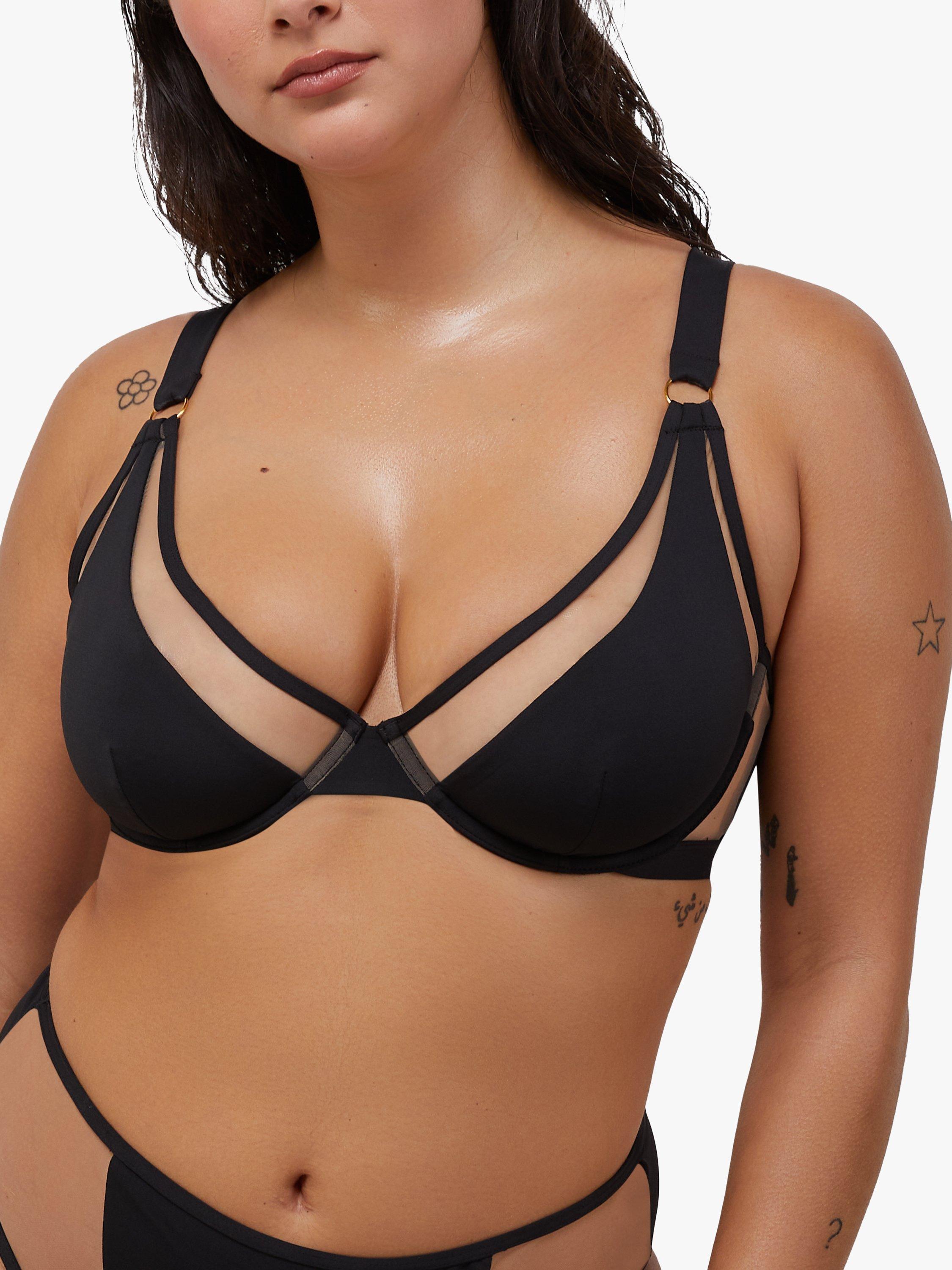 Wolf & Whistle Eloise Fuller Bust Mesh Panel Underwired Bikini Top, Black