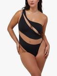 Wolf & Whistle Eloise Fuller Bust Asymmetric Mesh Panel Swimsuit, Black