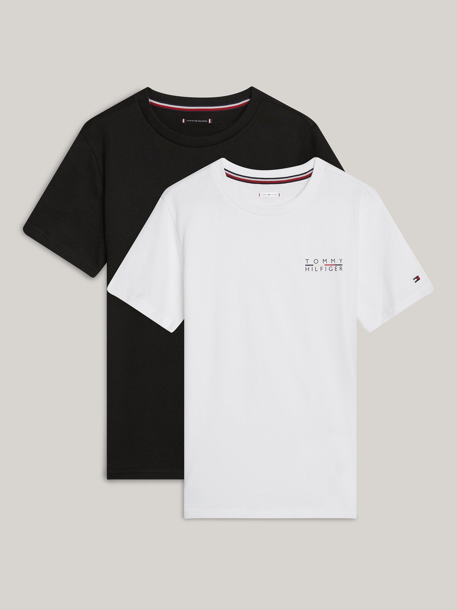 Tommy Hilfiger Kids' Logo Pyjama Tops, Pack Of 2, Black/White