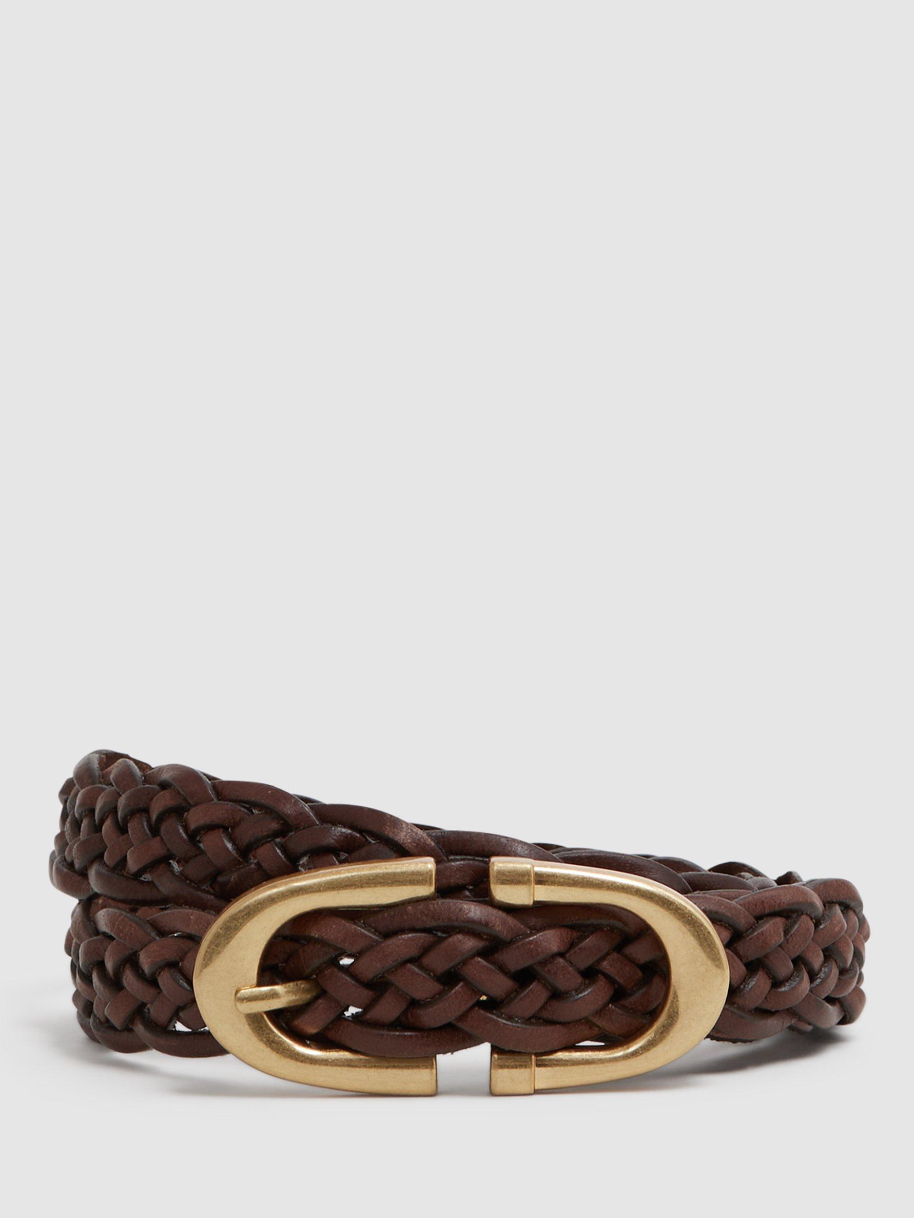 Reiss Bailey Woven Leather Belt, Tan