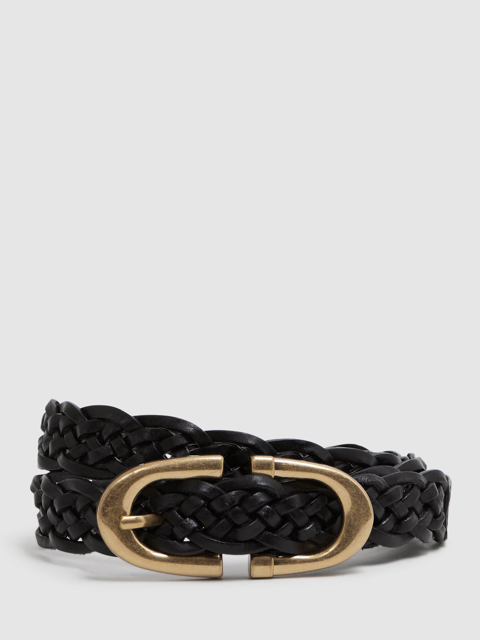 Reiss Bailey Woven Leather Belt, Black