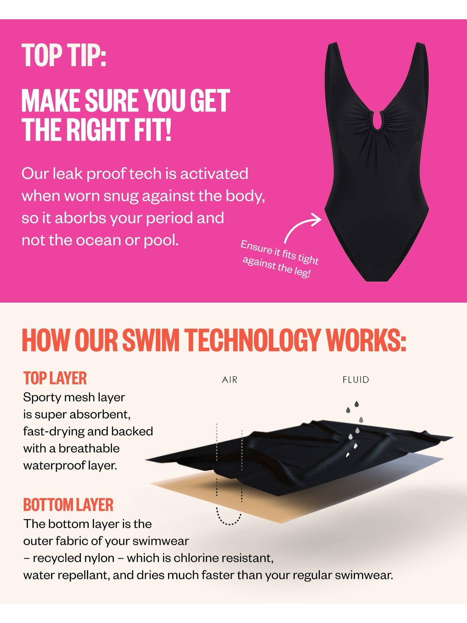Product image 7 of 7, which shows Modibodi Teen Period Racerback Swimsuit, Black, Black, 10-12