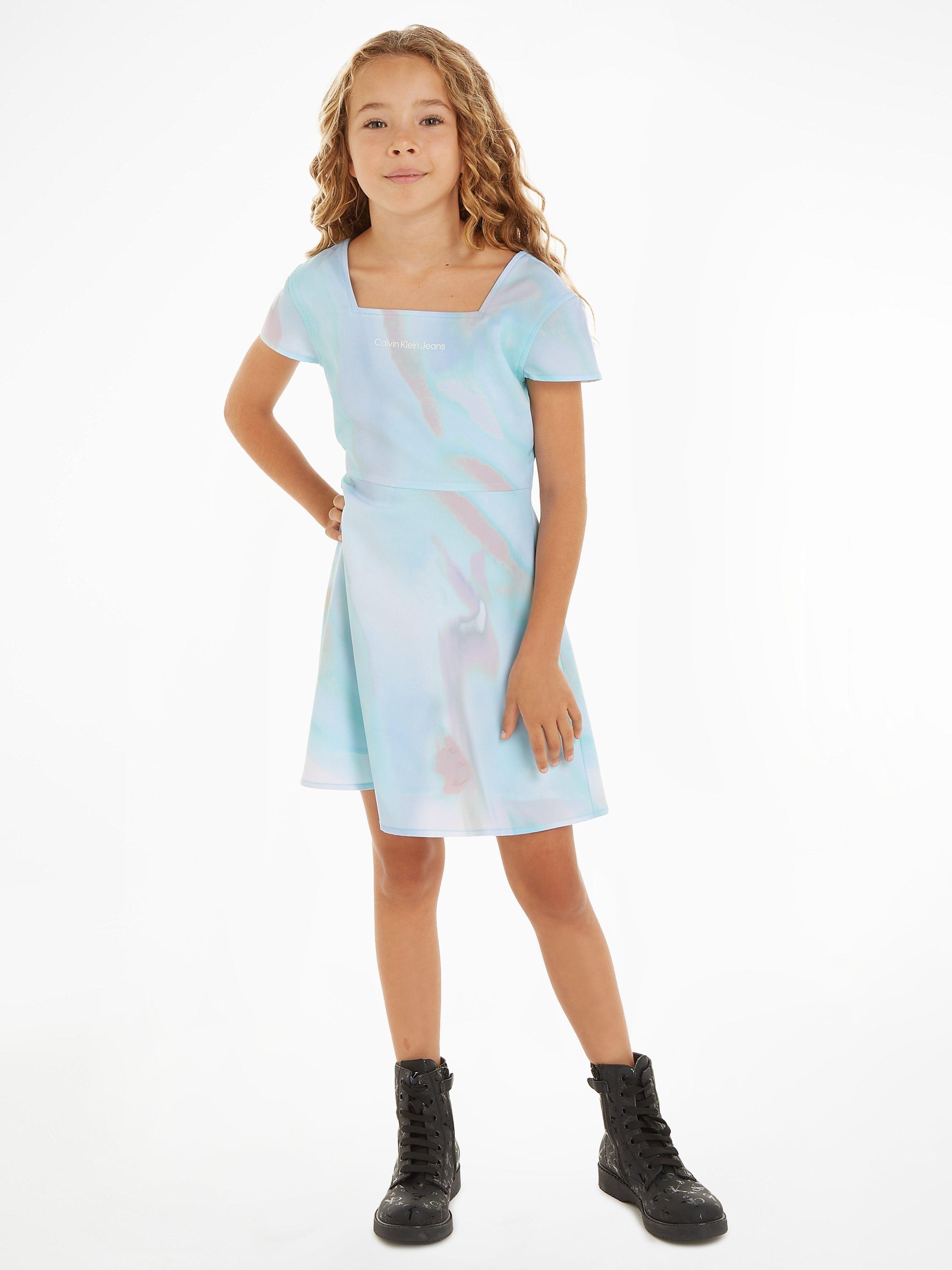 Calvin Klein Kids Serenity Square Print Dress Blue Serenity