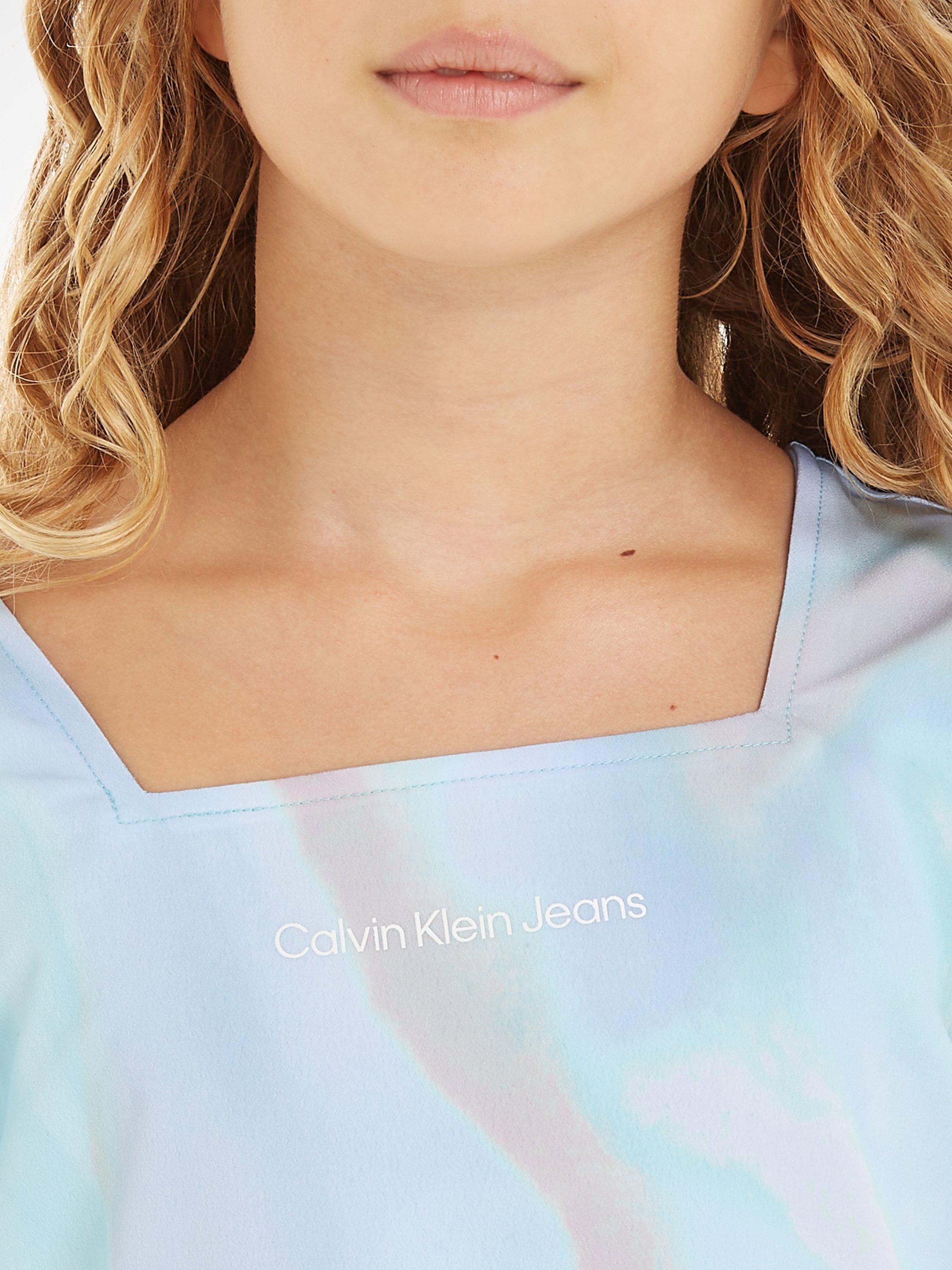 Product image 3 of 6, which shows Calvin Klein Kids' Serenity Square Print Dress, Blue Serenity, 14 years