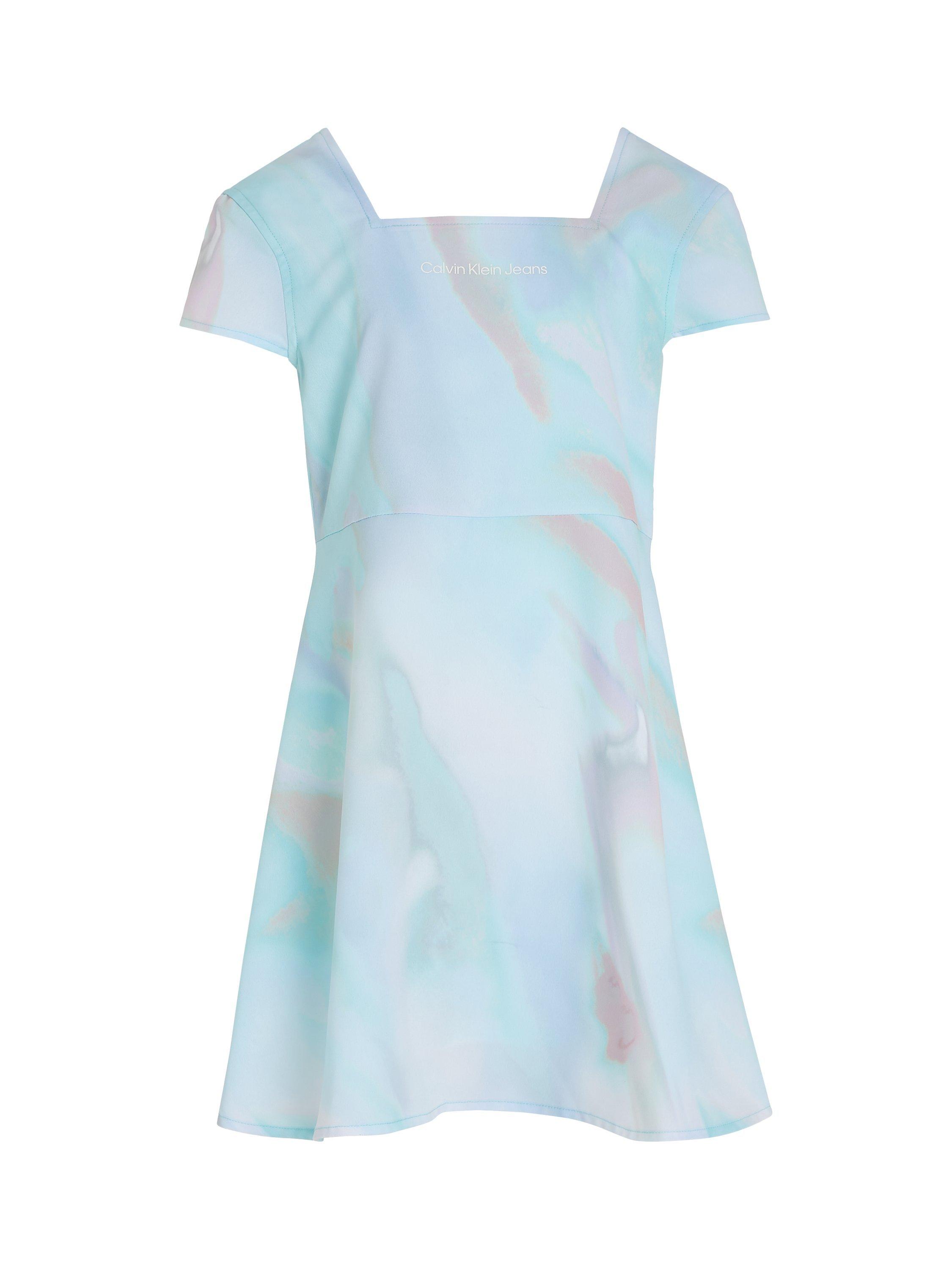 Product image 4 of 6, which shows Calvin Klein Kids' Serenity Square Print Dress, Blue Serenity, 14 years