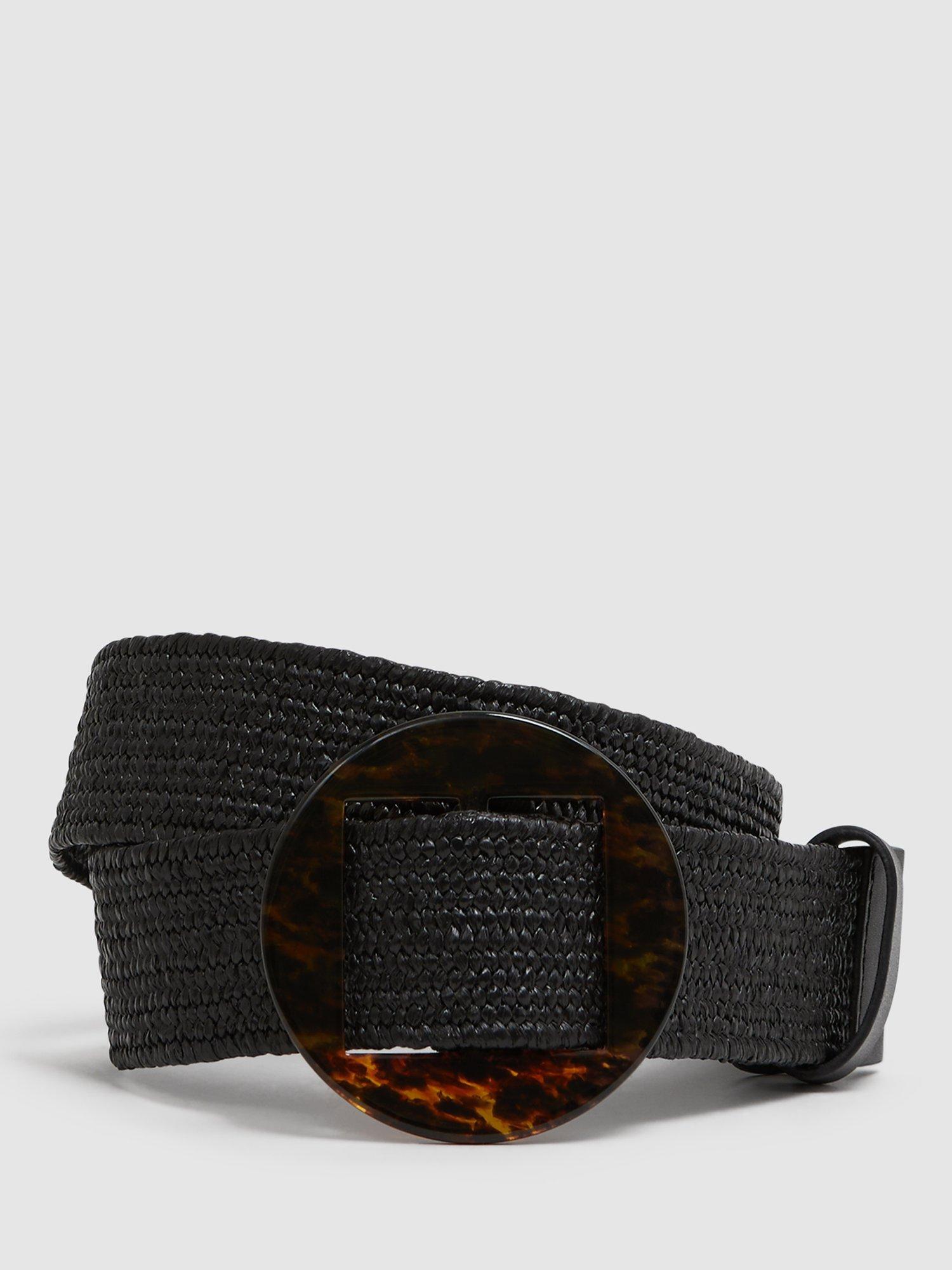 Reiss Rachel Wide Raffia Belt, Black