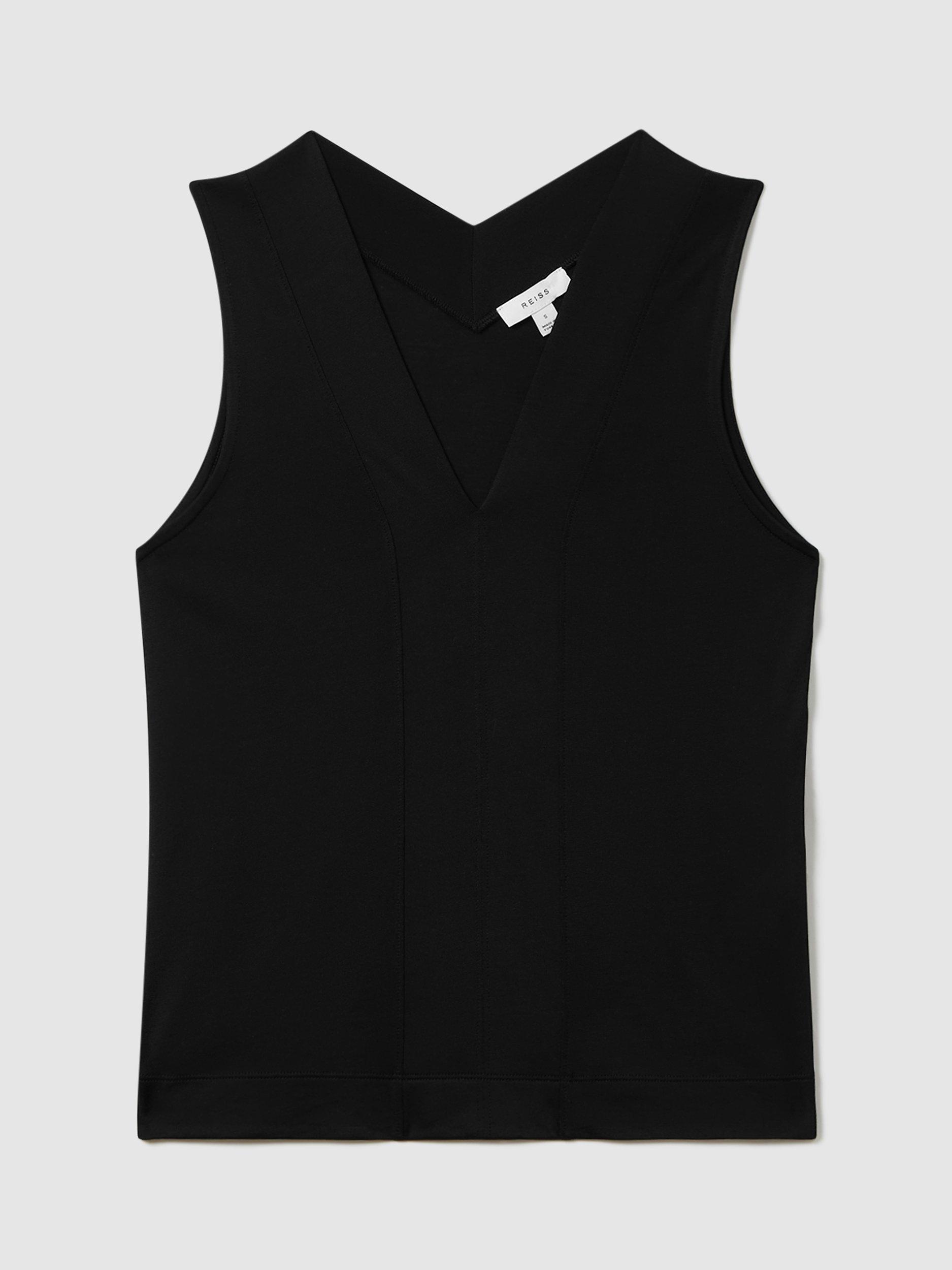 Product image 5 of 5, which shows Reiss Mira V-Neck Sleeveless Top, Black, XS