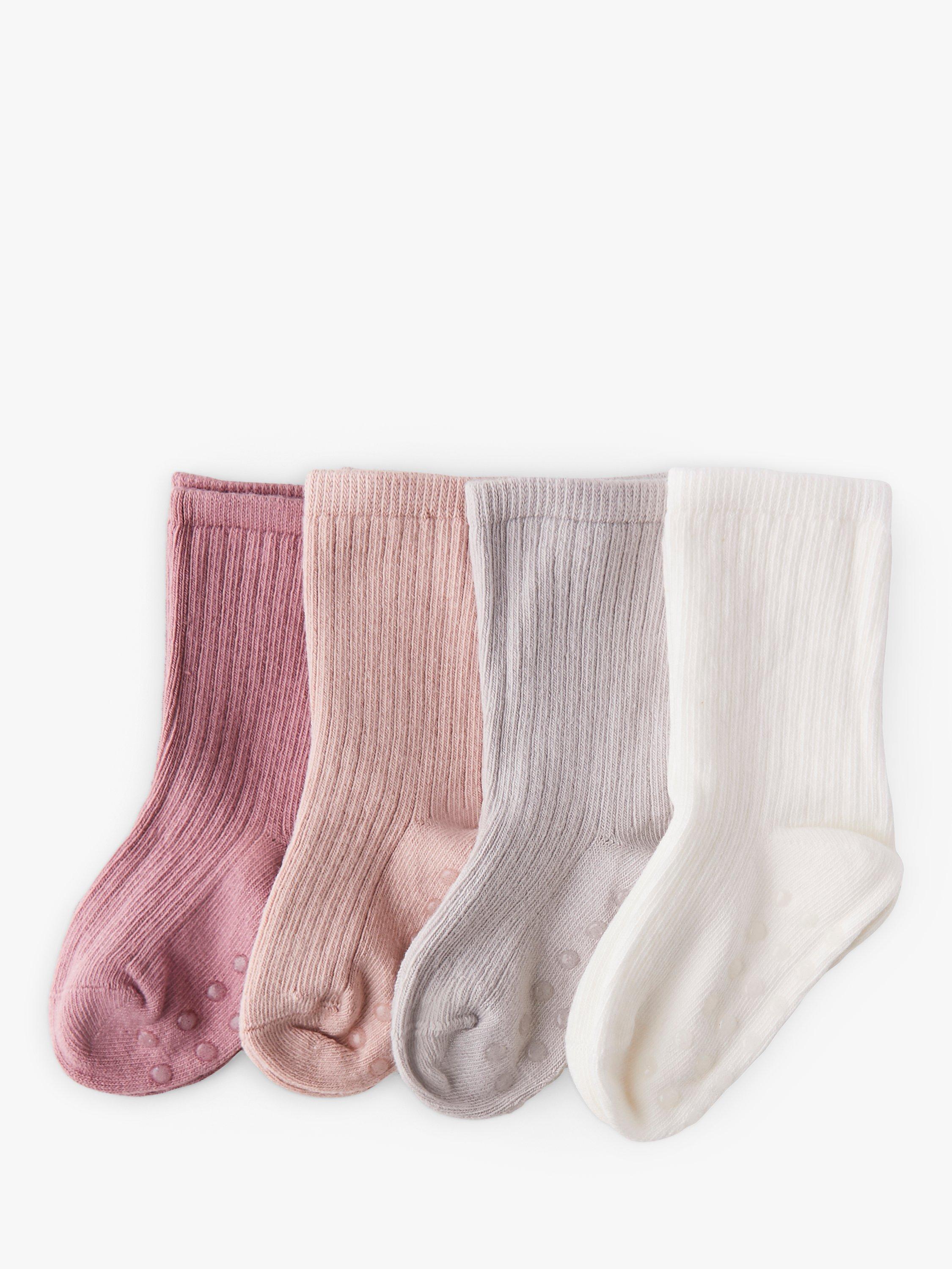 Product image 1 of 1, which shows Lindex Baby Organic Cotton Blend Ribbed Socks, Pack Of 4, Dusty Lilac, 1-4 months