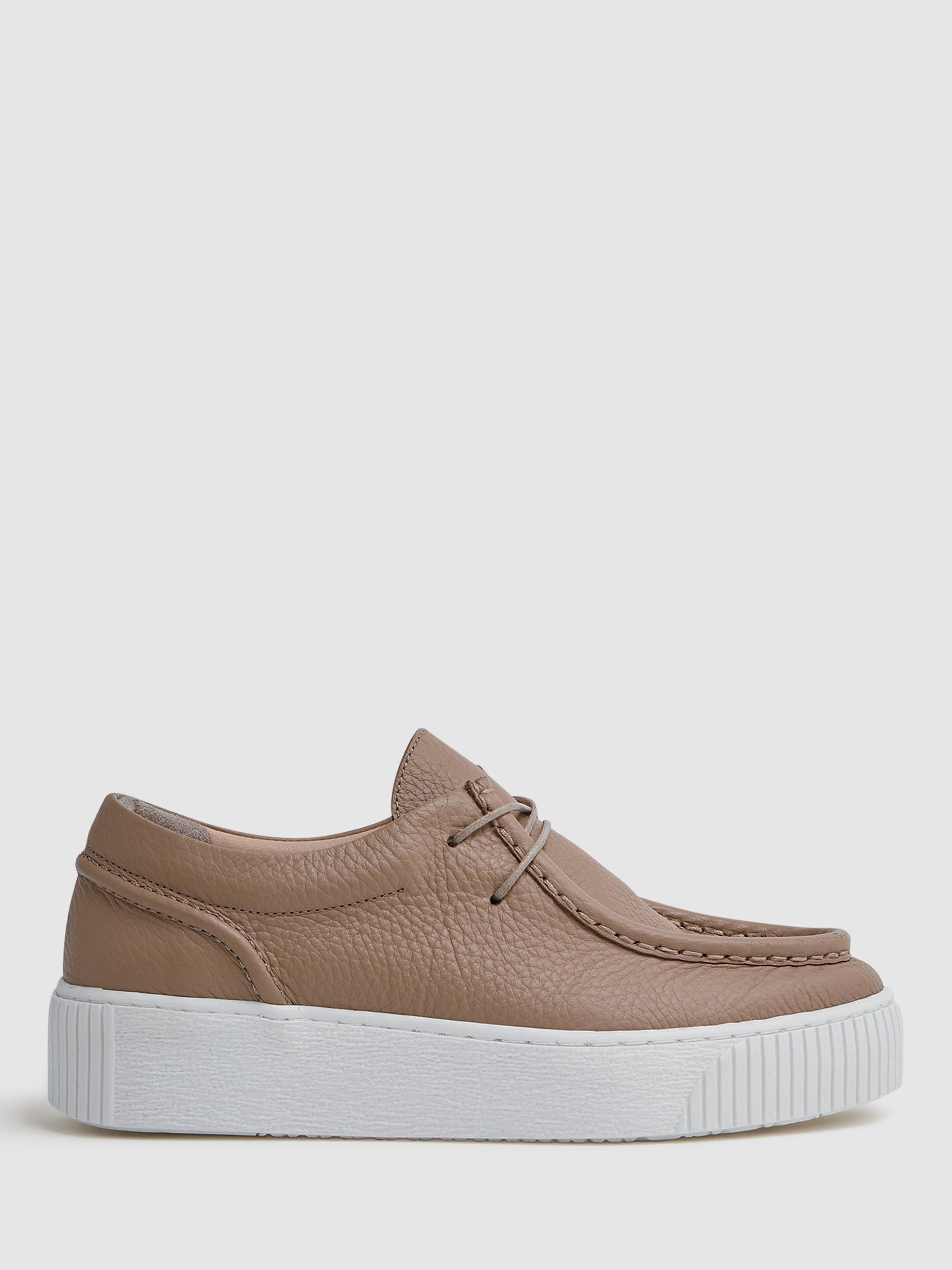 Reiss Avery Leather Moccasin Shoes, Taupe