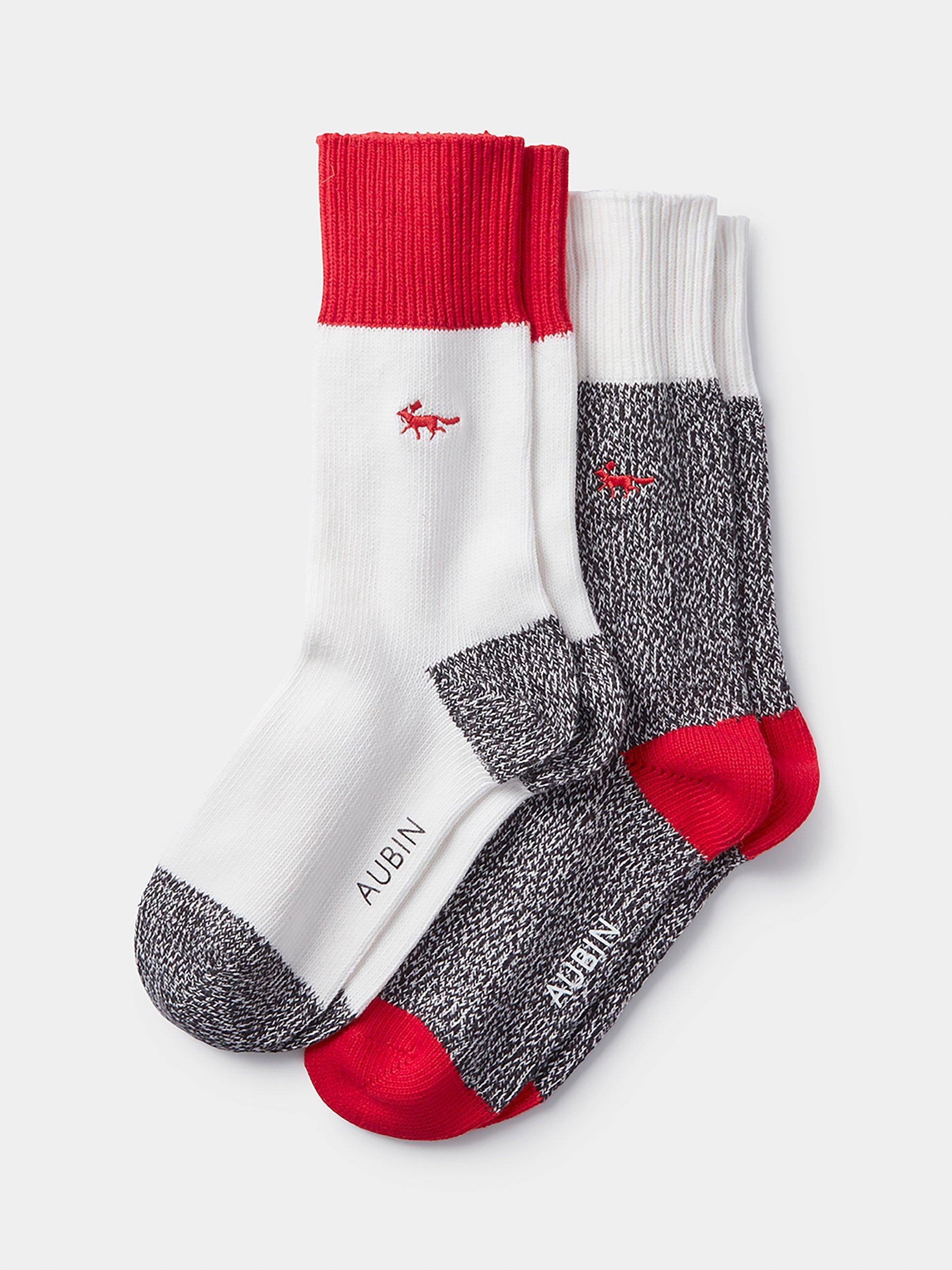 Product image 1 of 3, which shows Aubin Fowey Colour Block Socks, Pack of 2, Grey/Multi, One Size