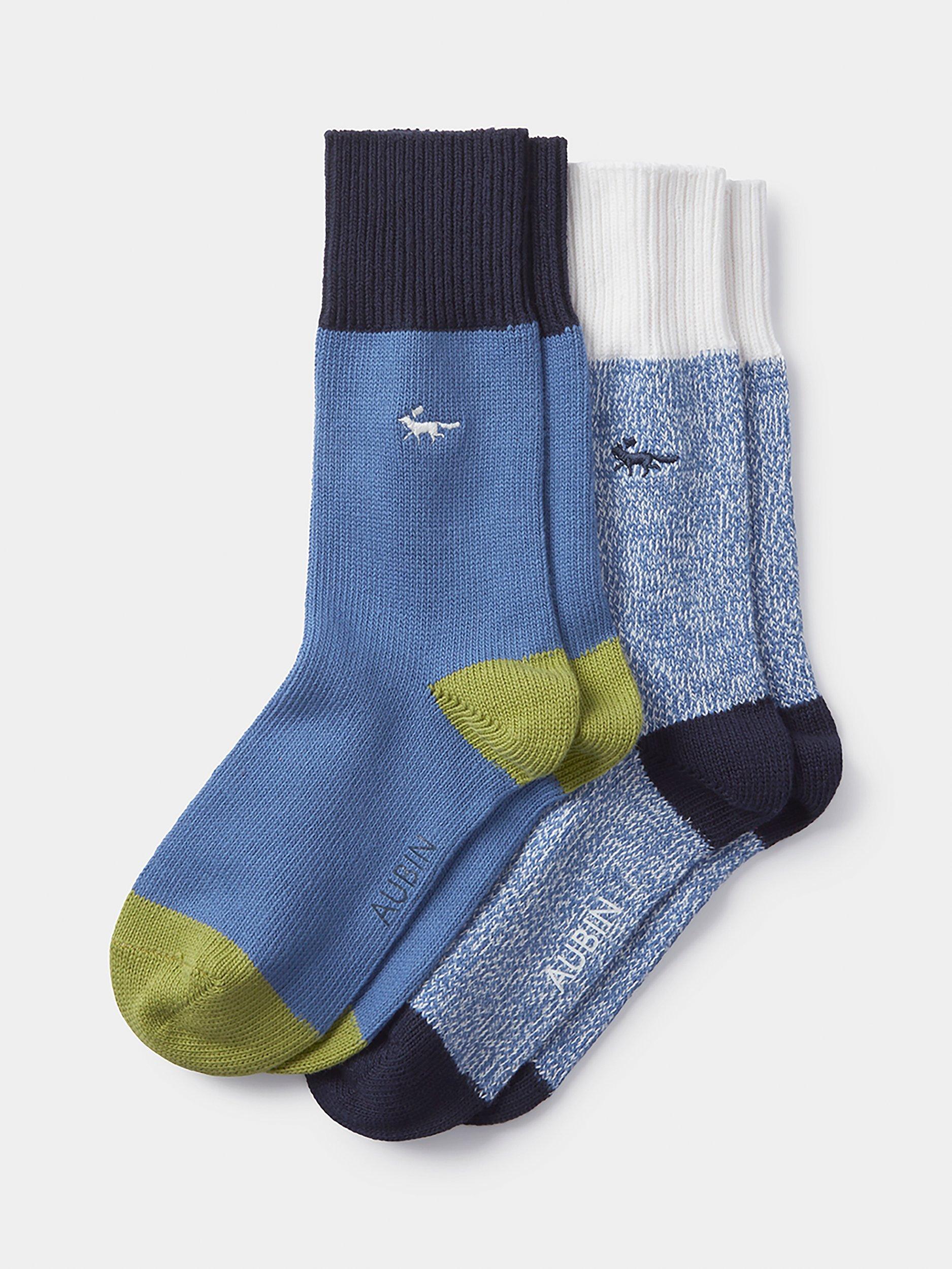 Aubin Fowey Colour Block Socks, Pack of 2, Blue/Multi, One Size
