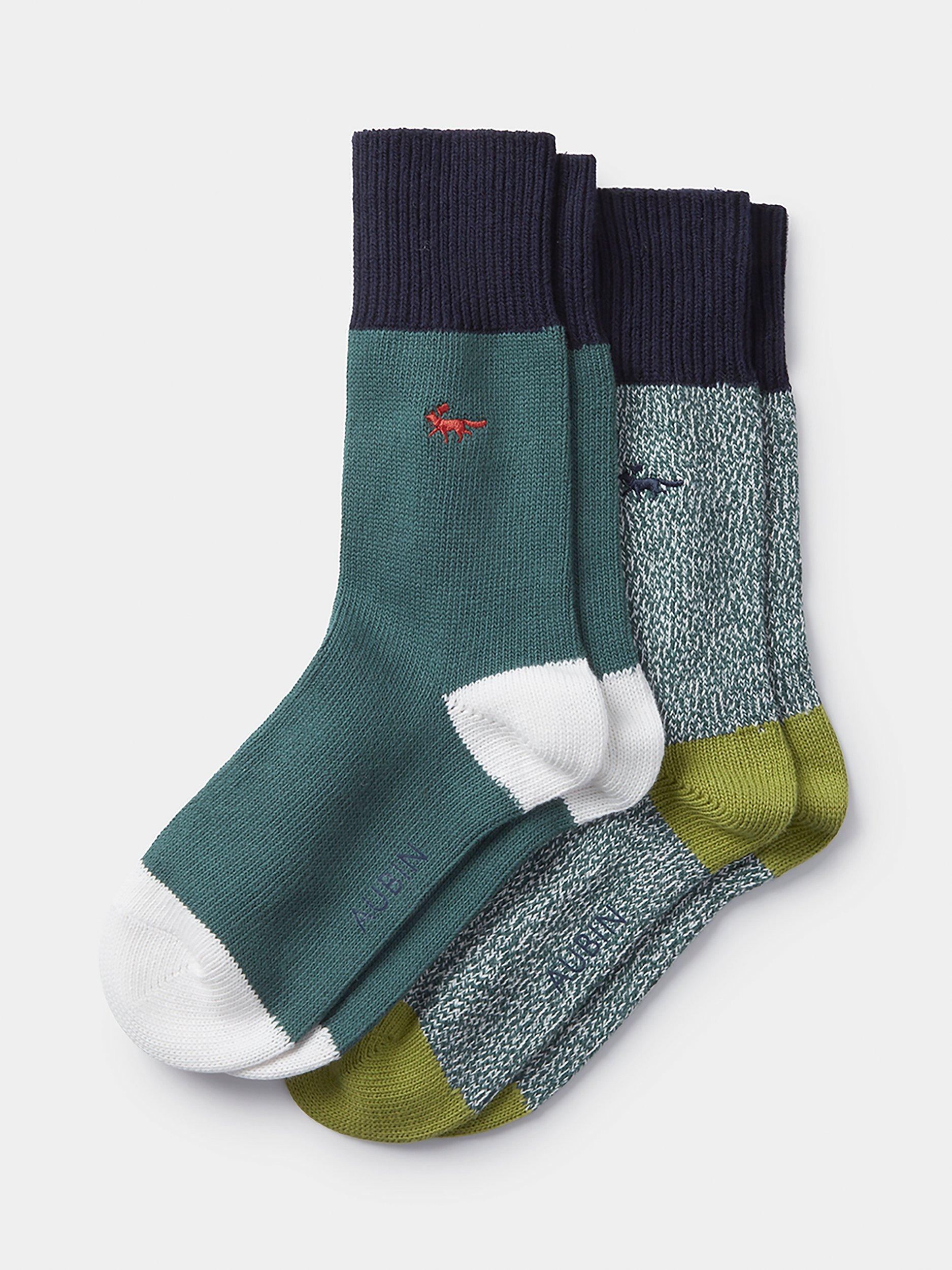 Aubin Fowey Colour Block Socks, Pack of 2, Khaki/Multi, One Size