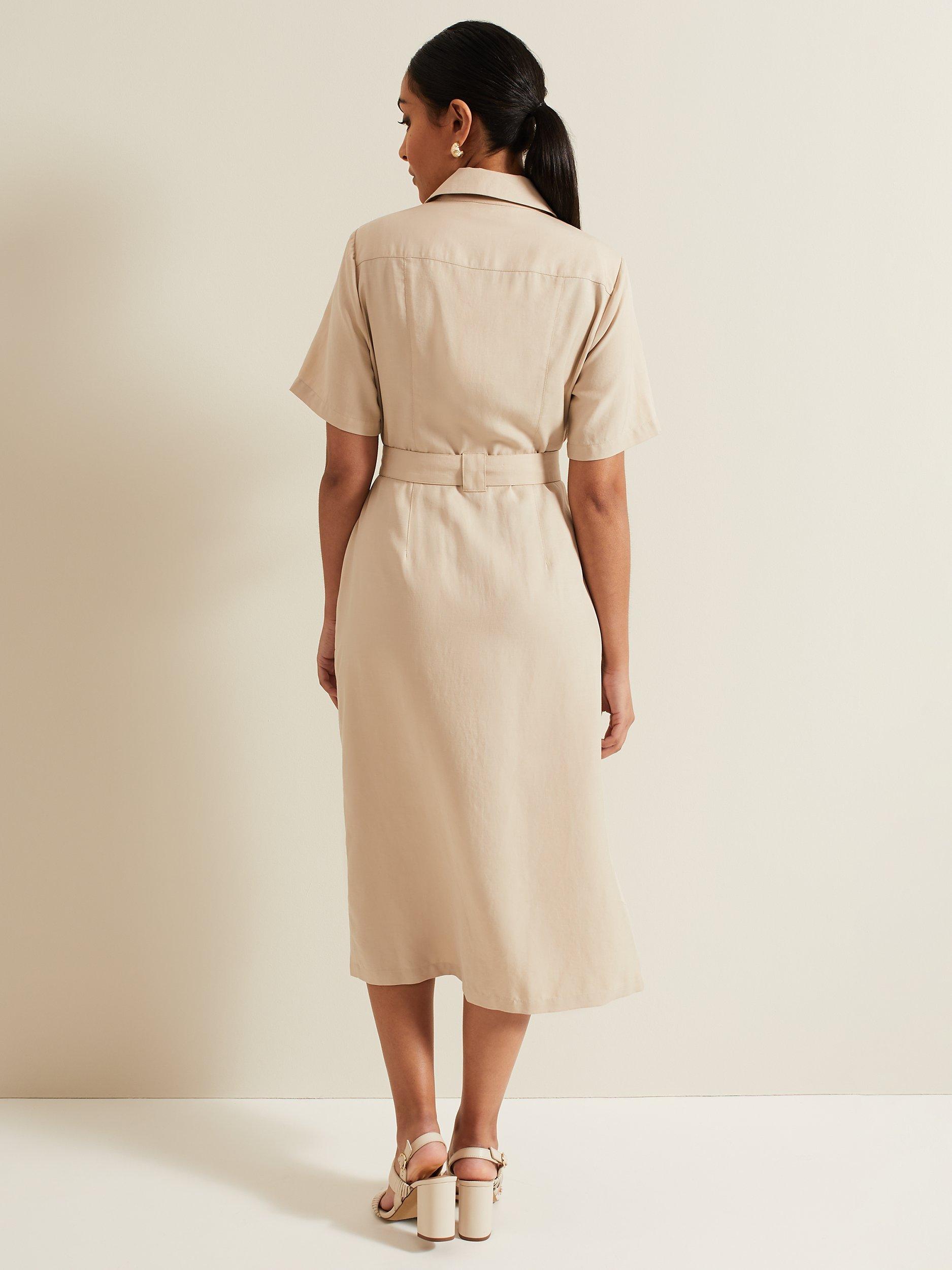 Product image 2 of 6, which shows Phase Eight Petite Willow Utility Midi Dress, Stone, 20