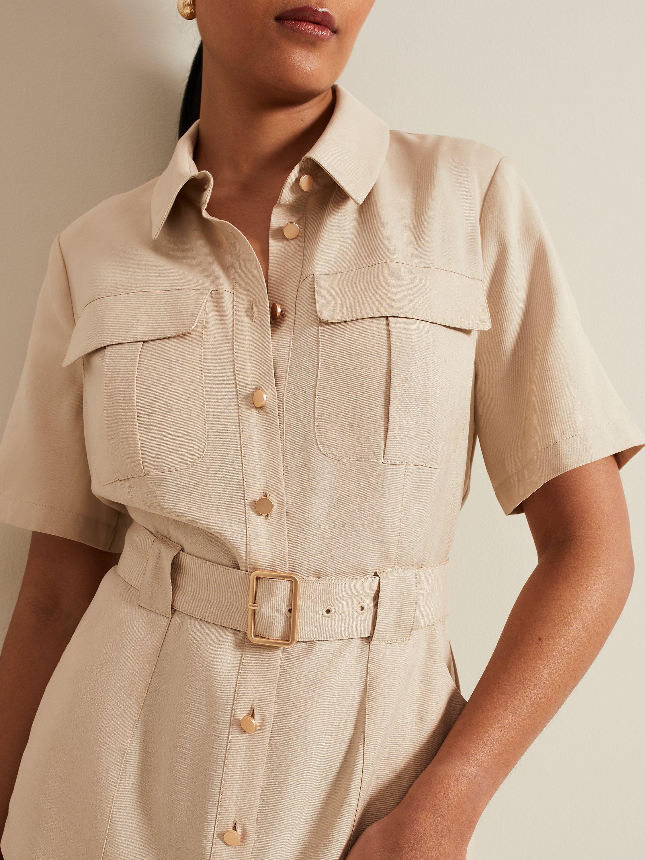 Product image 4 of 6, which shows Phase Eight Petite Willow Utility Midi Dress, Stone, 20