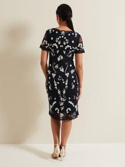 Phase Eight Petite Florisa Floral Embroidered Dress, Navy/White - view 2, Navy/White