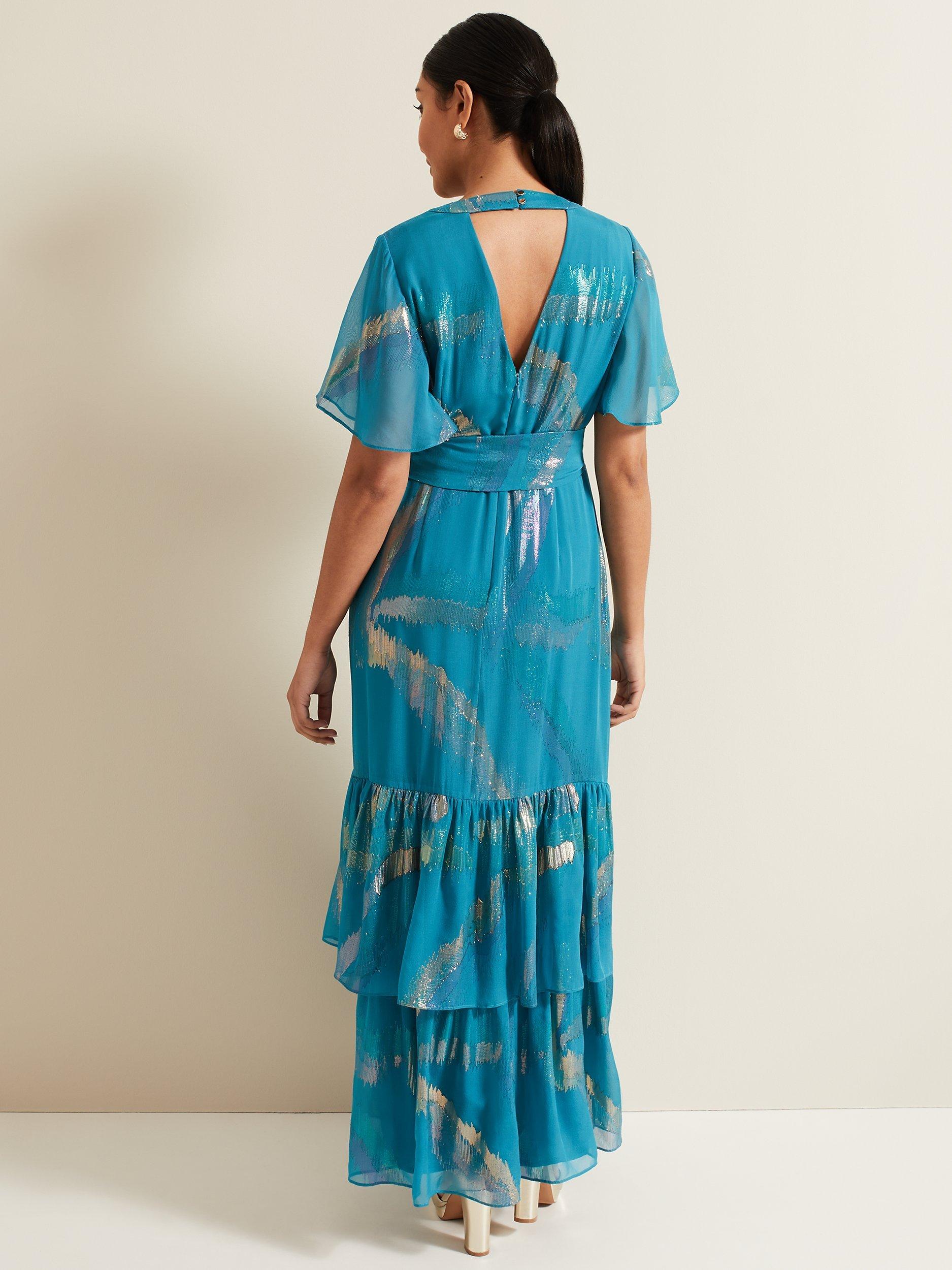 Product image 3 of 6, which shows Phase Eight Collection 8 Petite Charissa Silk Maxi Dress, Blue/Multi, 16