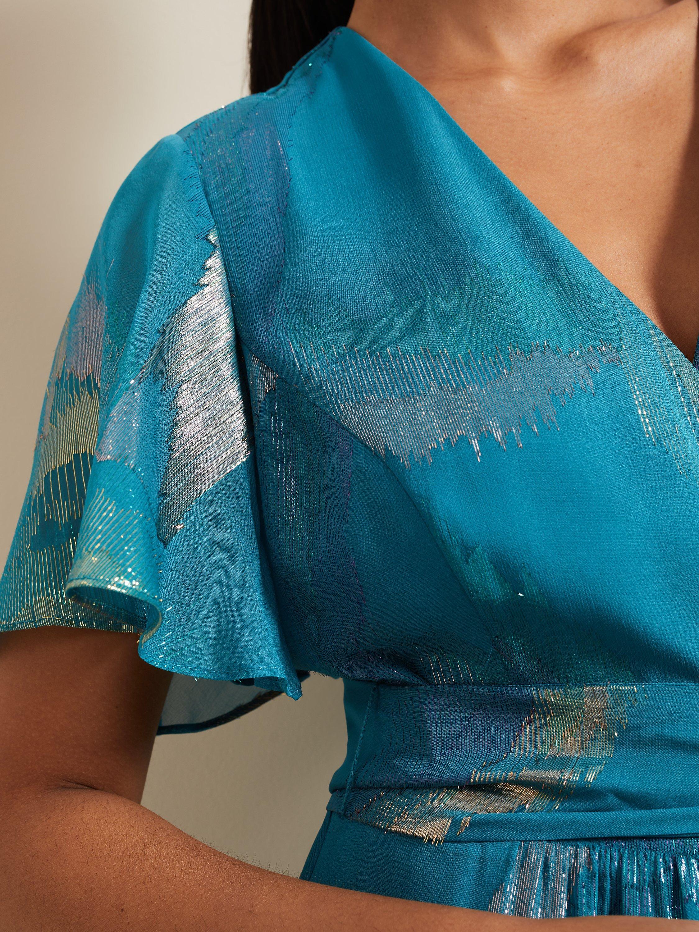 Product image 4 of 6, which shows Phase Eight Collection 8 Petite Charissa Silk Maxi Dress, Blue/Multi, 16