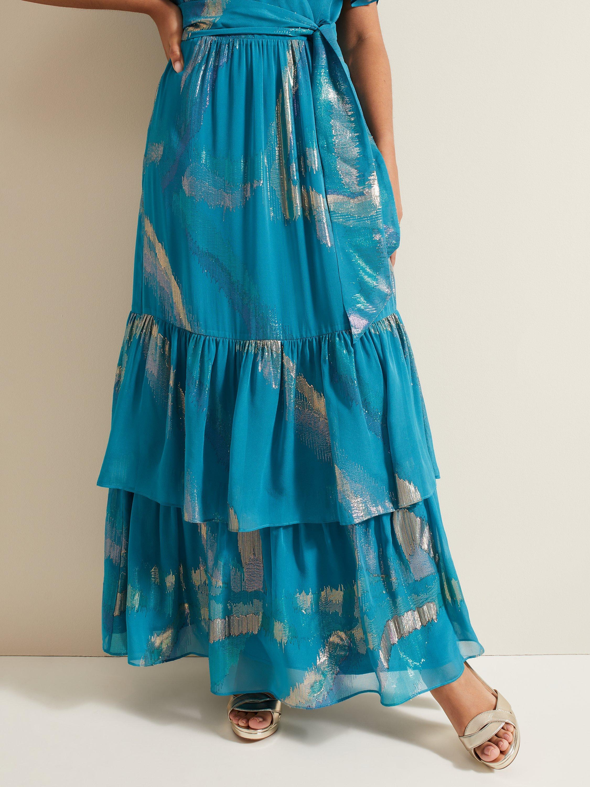 Product image 6 of 6, which shows Phase Eight Collection 8 Petite Charissa Silk Maxi Dress, Blue/Multi, 16