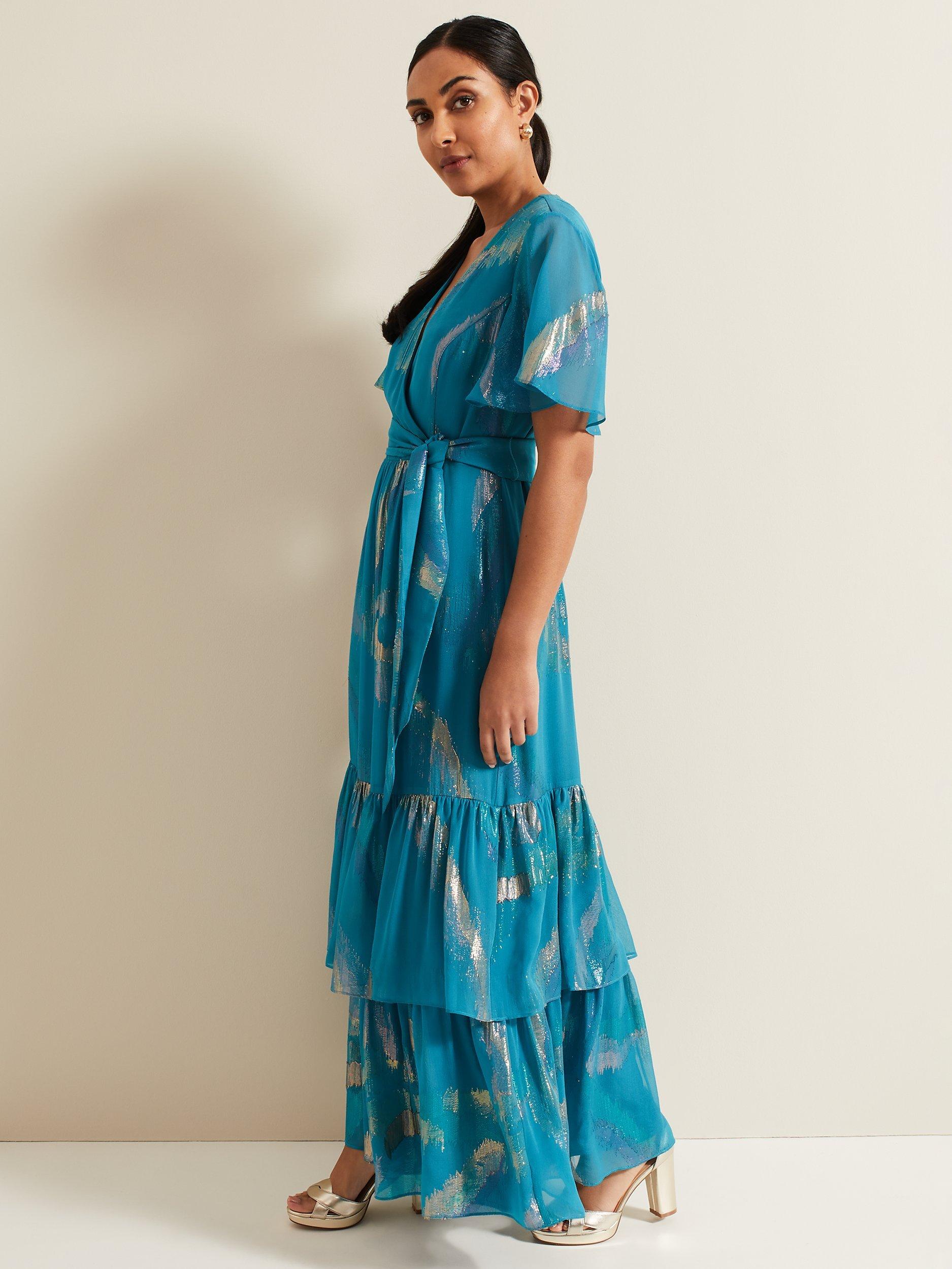 Product image 2 of 6, which shows Phase Eight Collection 8 Petite Charissa Silk Maxi Dress, Blue/Multi, 16