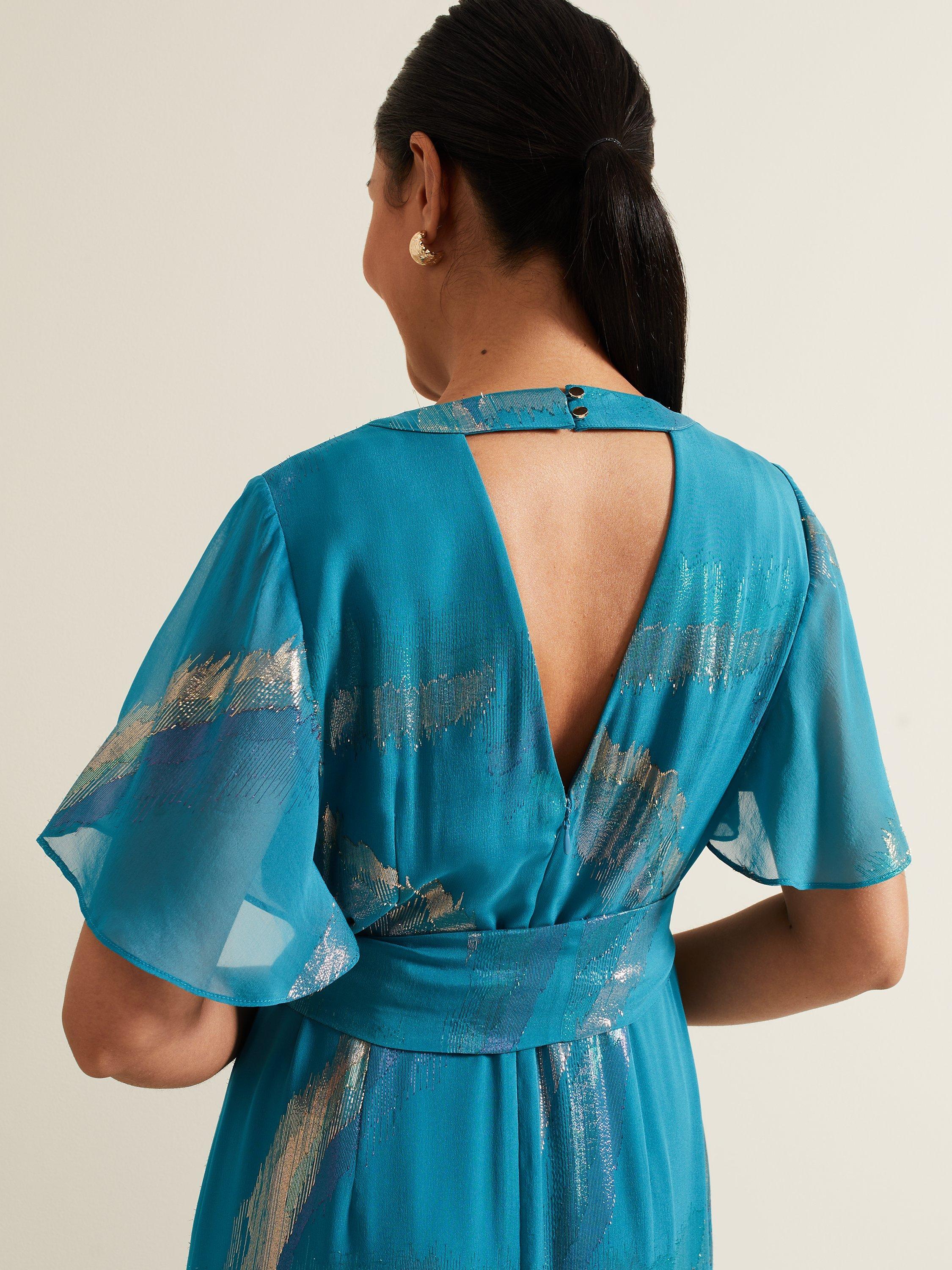 Product image 5 of 6, which shows Phase Eight Collection 8 Petite Charissa Silk Maxi Dress, Blue/Multi, 16