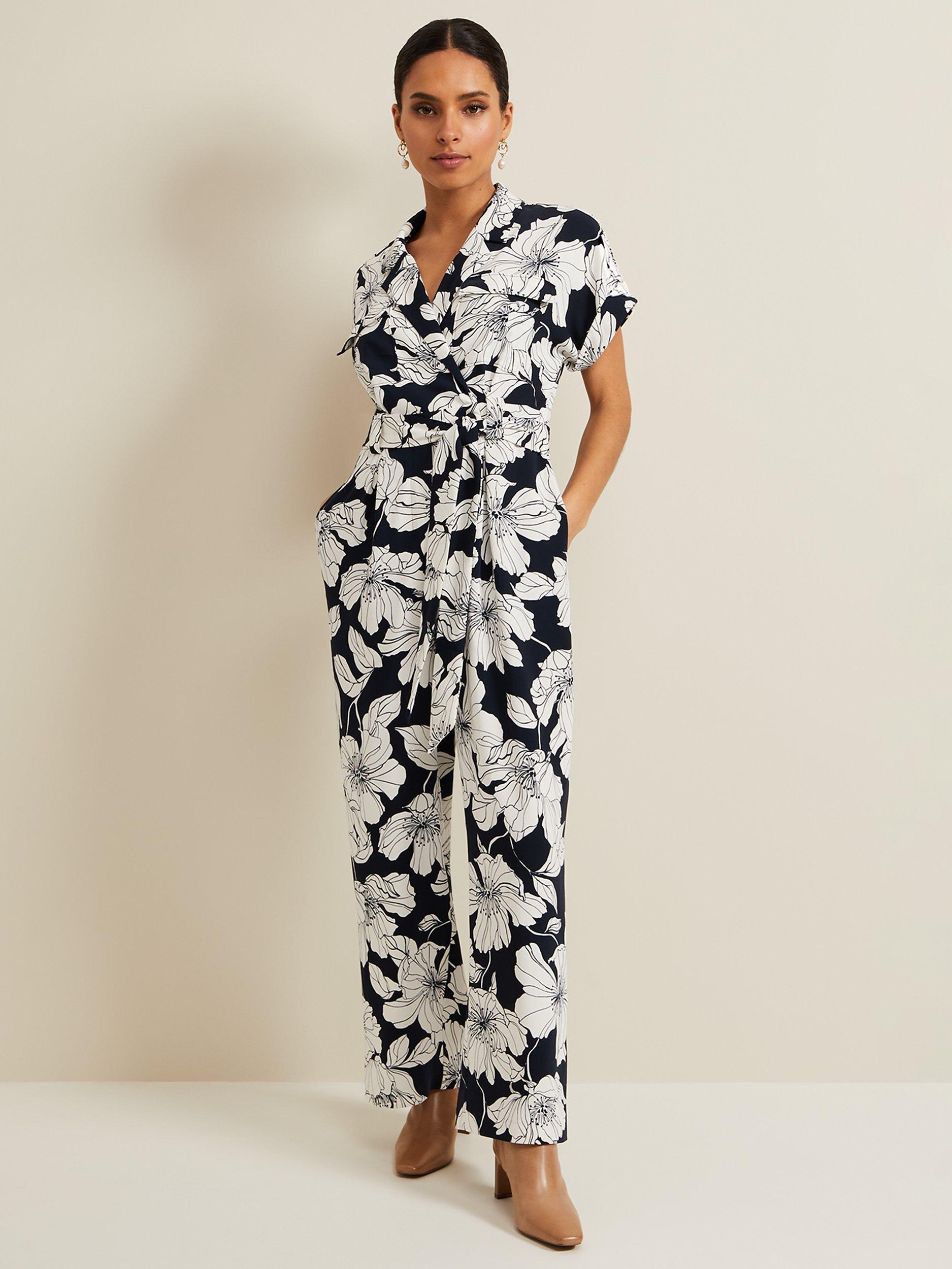 Phase Eight Petite Constance Floral Jumpsuit, Navy/Ivory
