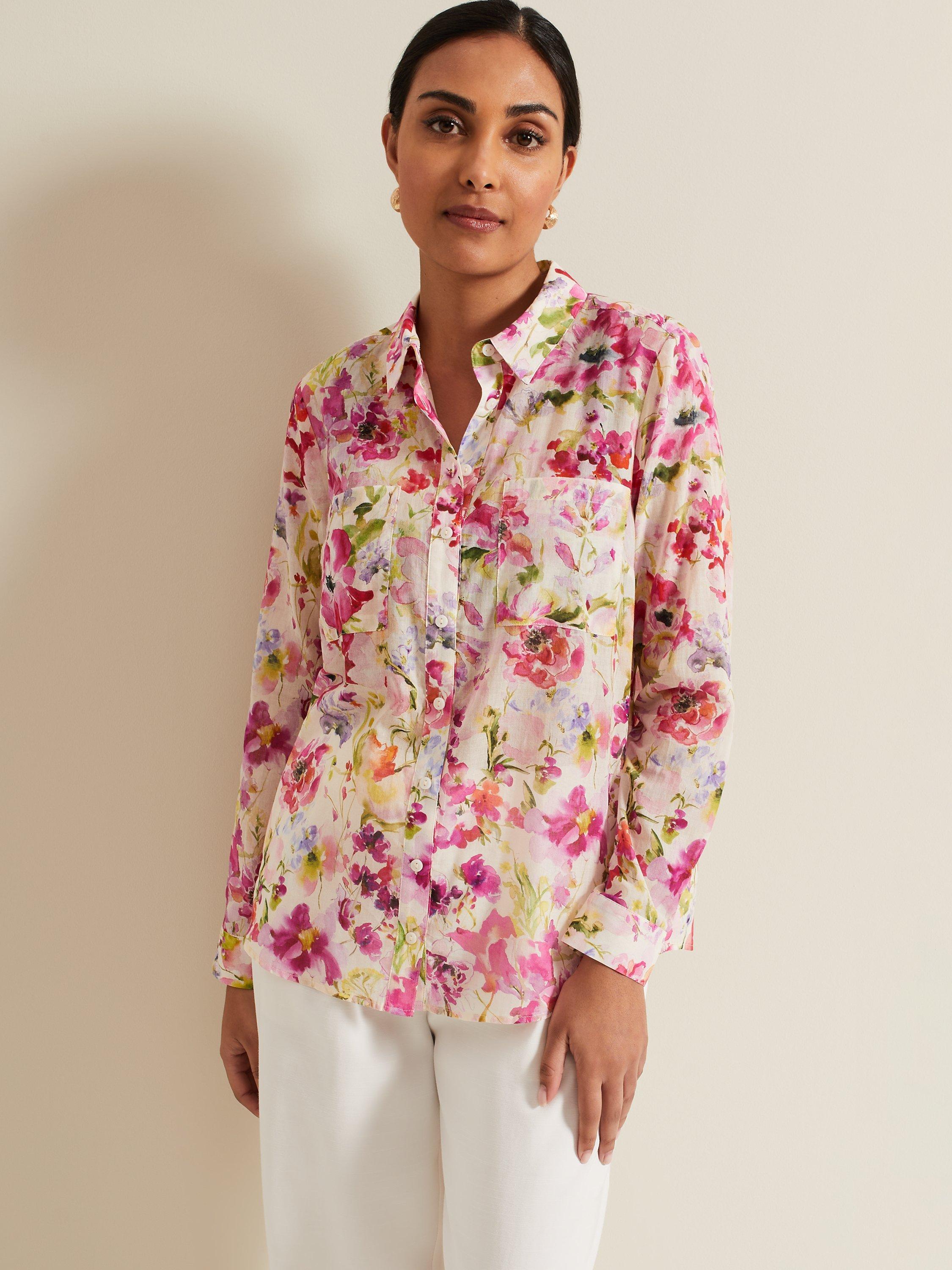 Phase Eight Petite Maddelena Floral Print Shirt, Multi