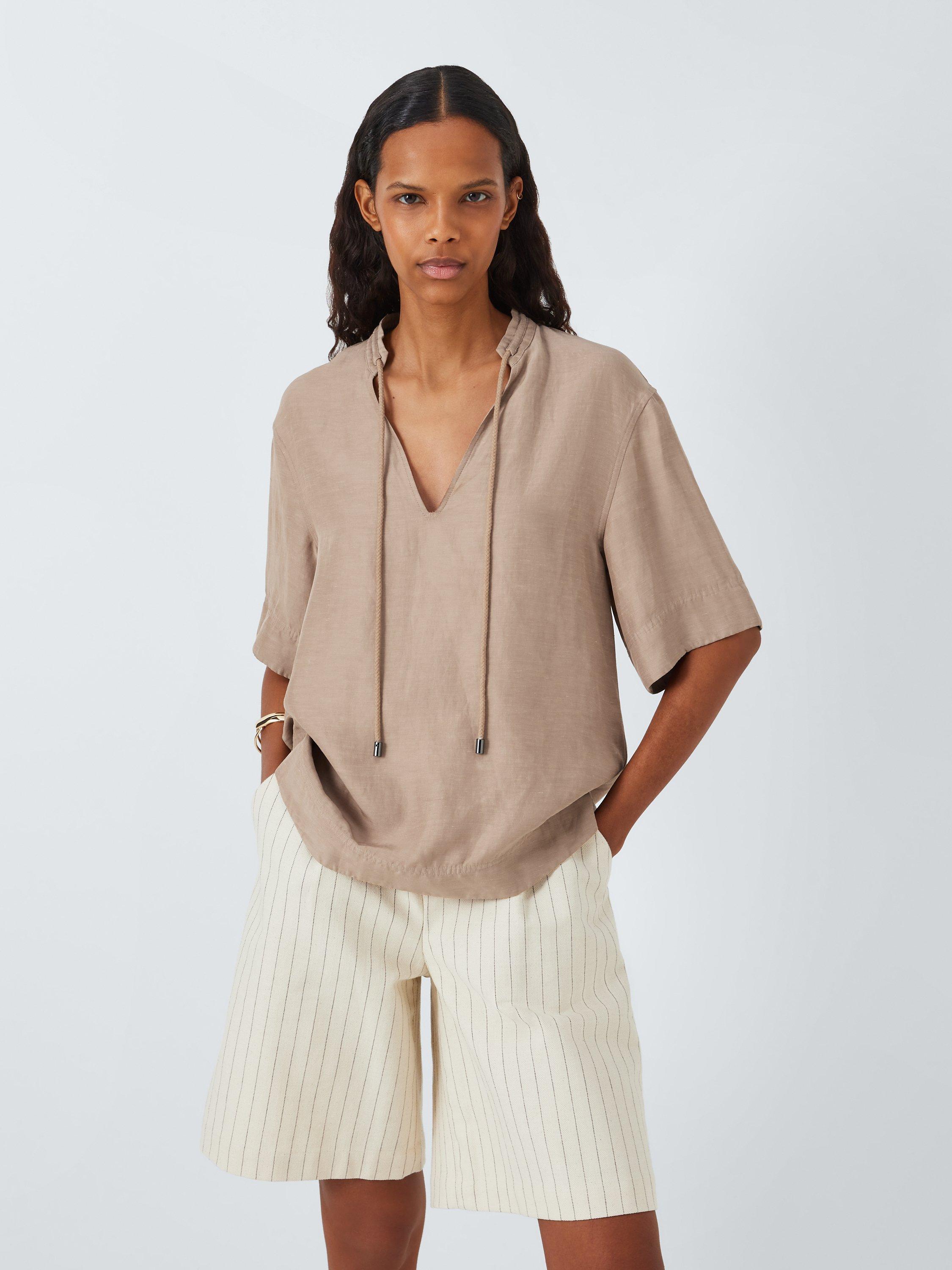 Rails Juniper Scooped Hem Linen Blend Top, Safari