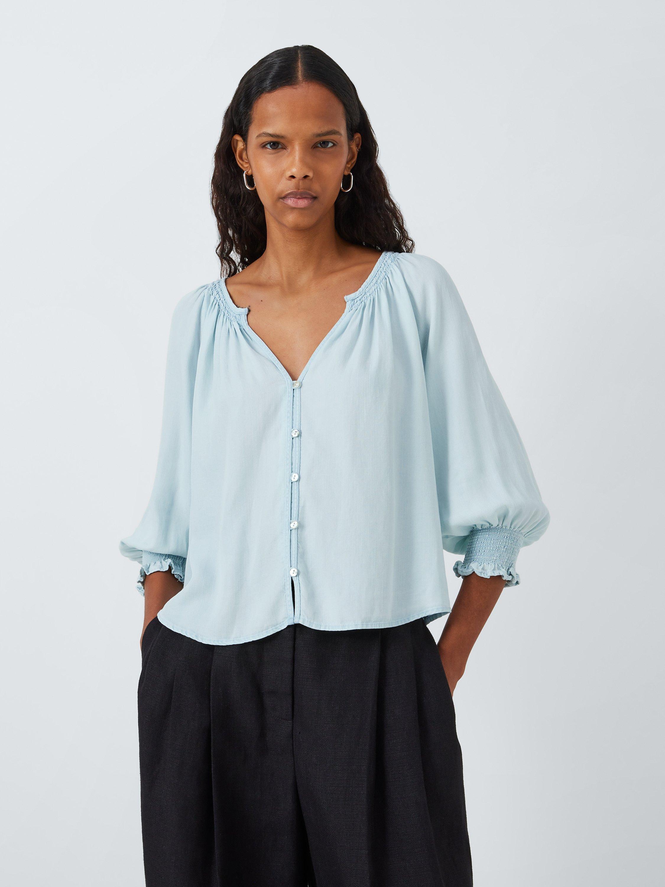 Rails Mariah Shirred Cuffs V-Neck Blouse, Light Vintage
