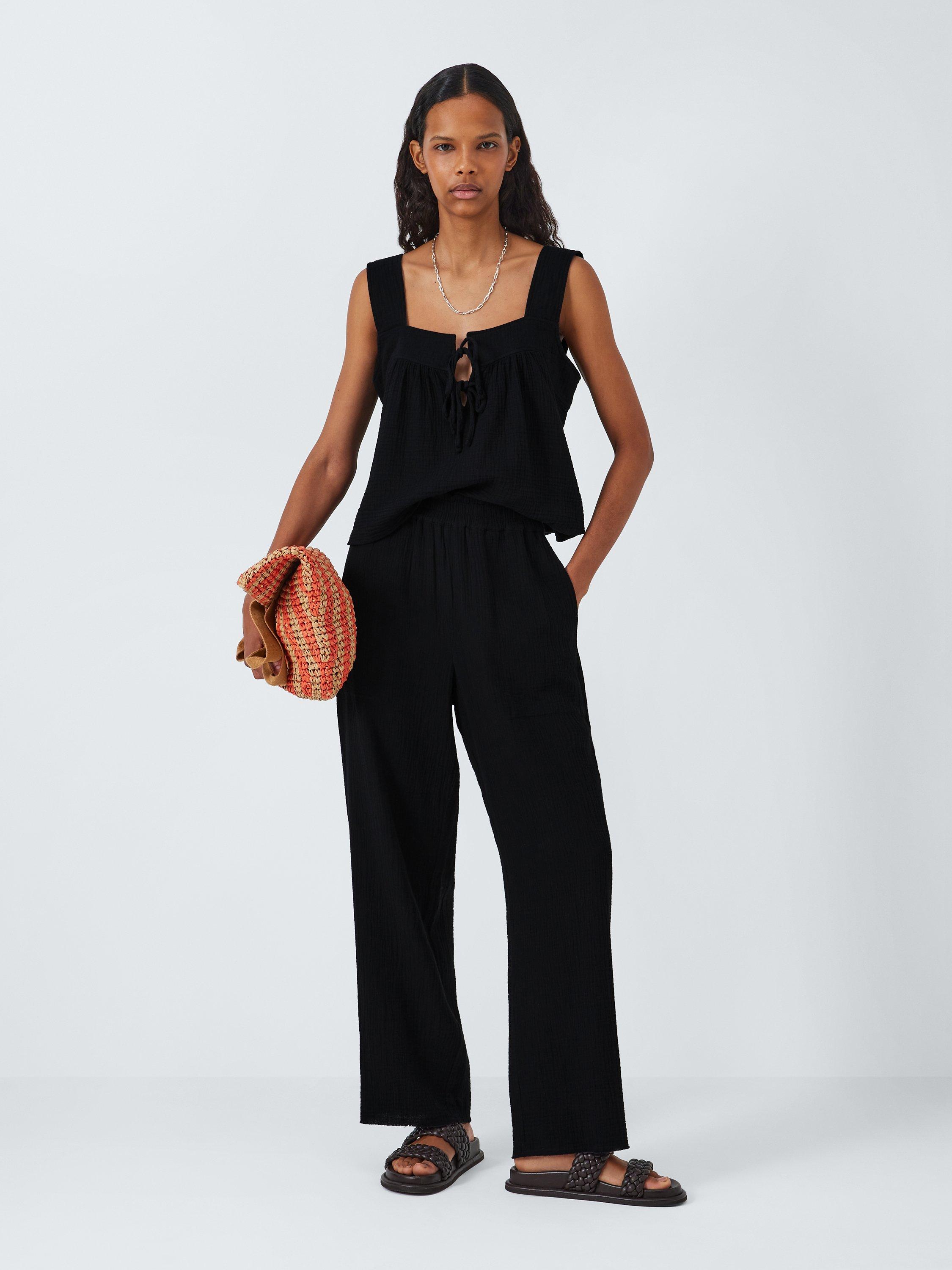 Product image 3 of 6, which shows Rails Leon Organic Cotton Crop Trousers, Black Gauze, XS
