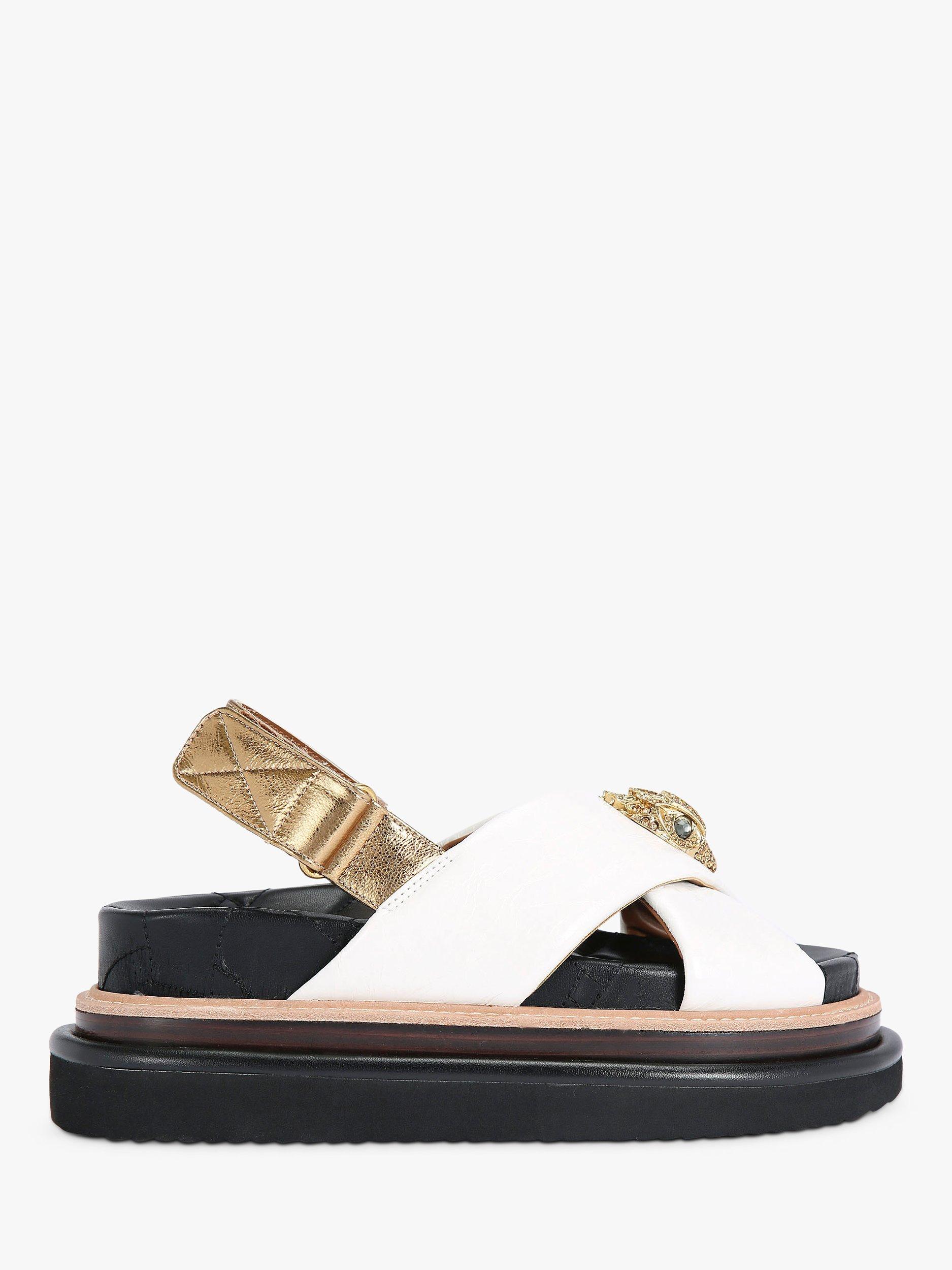 Kurt Geiger London Orson Leather Cross Strap Sandals, Natural Putty