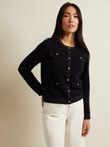 Phase Eight Evie Stripe Knit Jacket, Black/Ivory