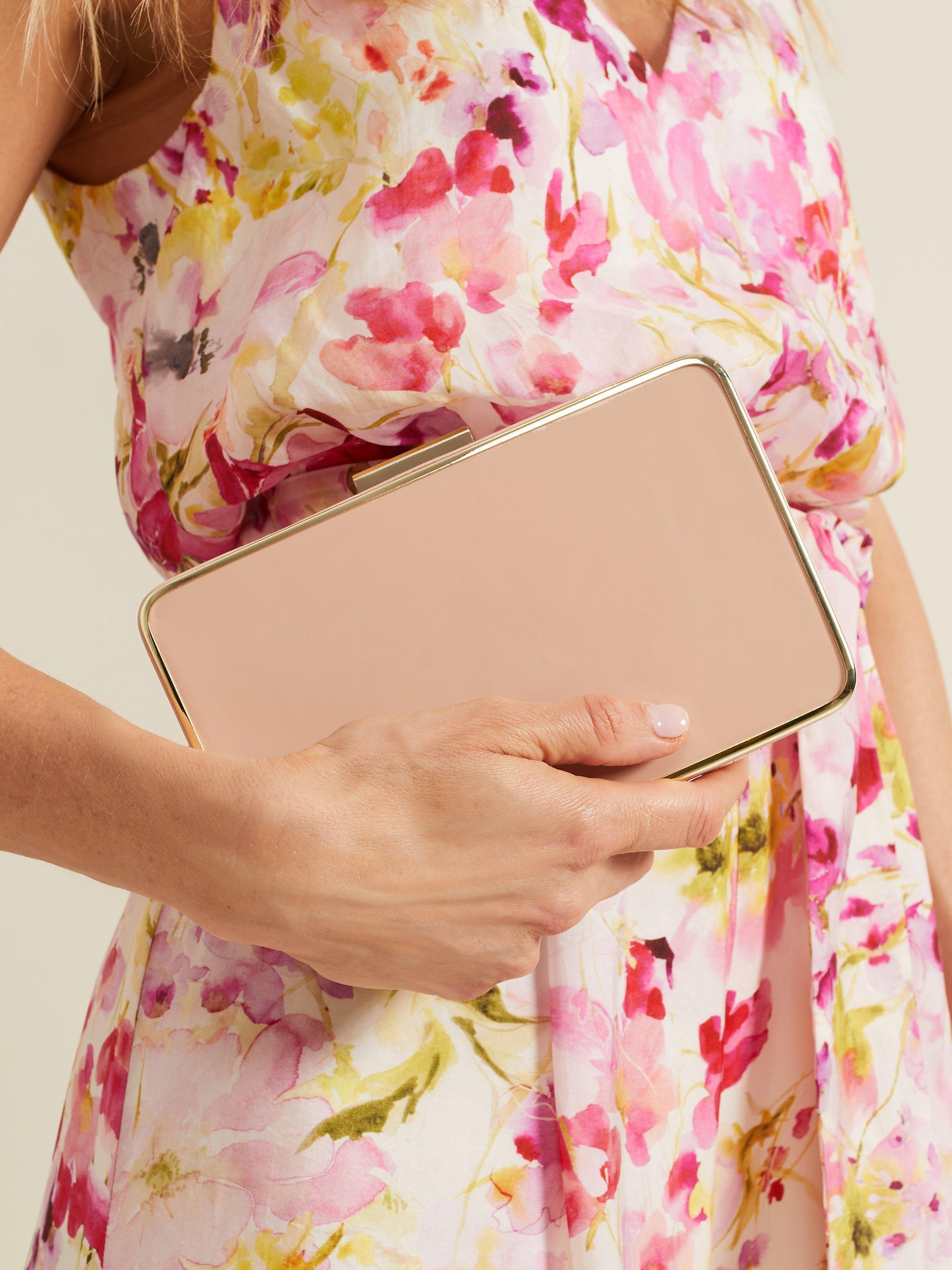 Phase Eight Patent Box Clutch Bag Pale Pink