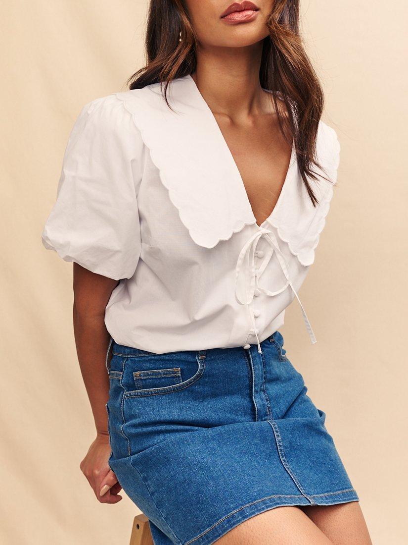 Product image 4 of 5, which shows Nobody's Child Birdie Organic Cotton Blouse, White, 18