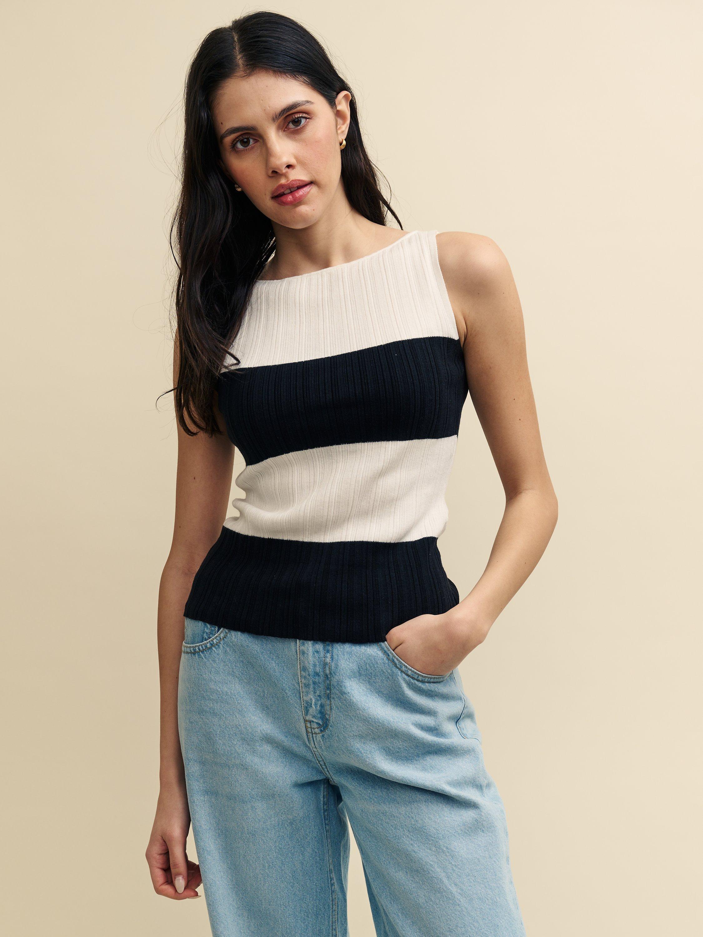 Nobody's Child Wide Stripe Slash Neck Top, Multi