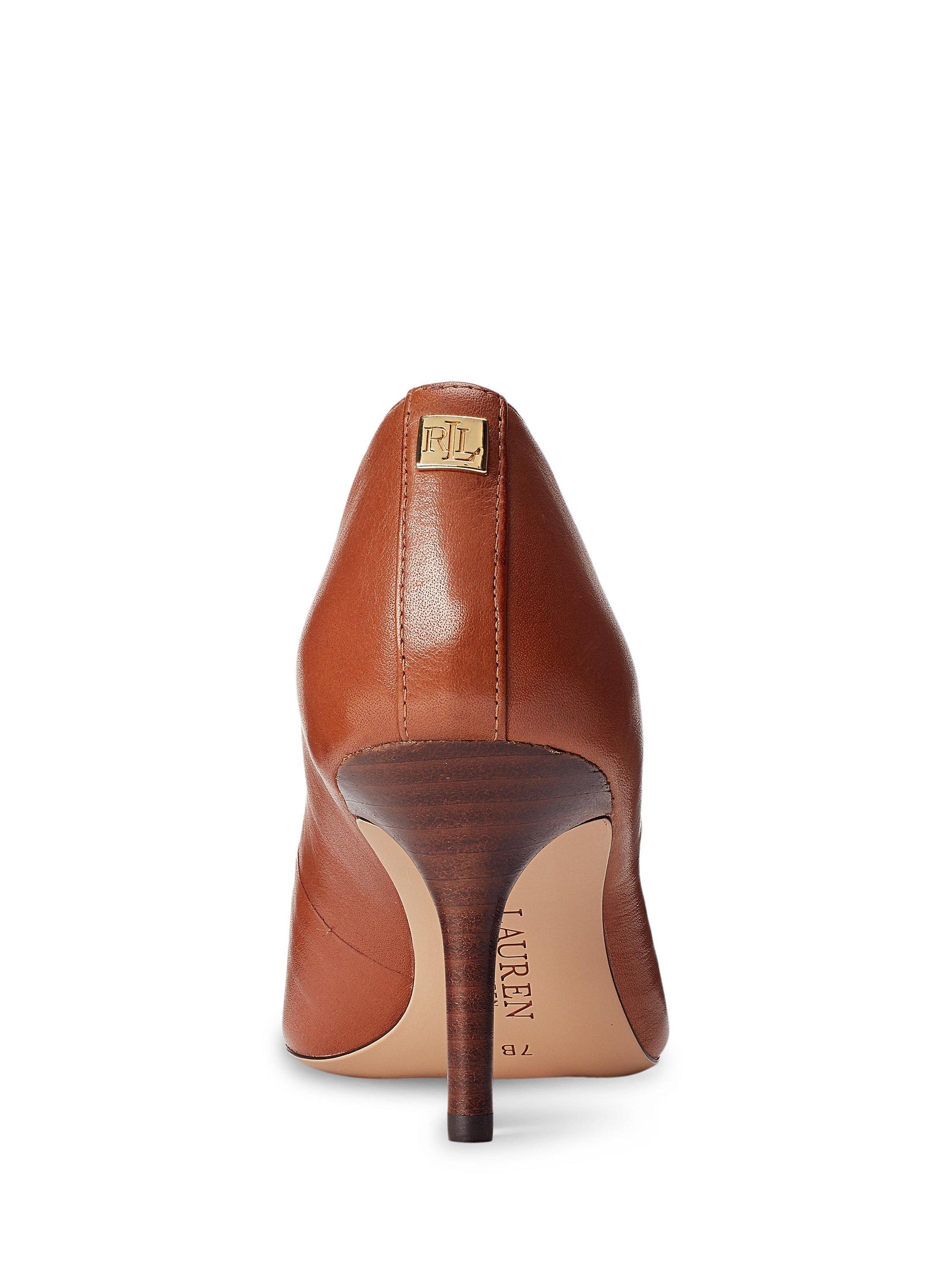Product image 3 of 5, which shows Lauren Ralph Lauren Lanette Leather Pointed Toe Stiletto Court Shoes, Deep Saddle Tan, 3