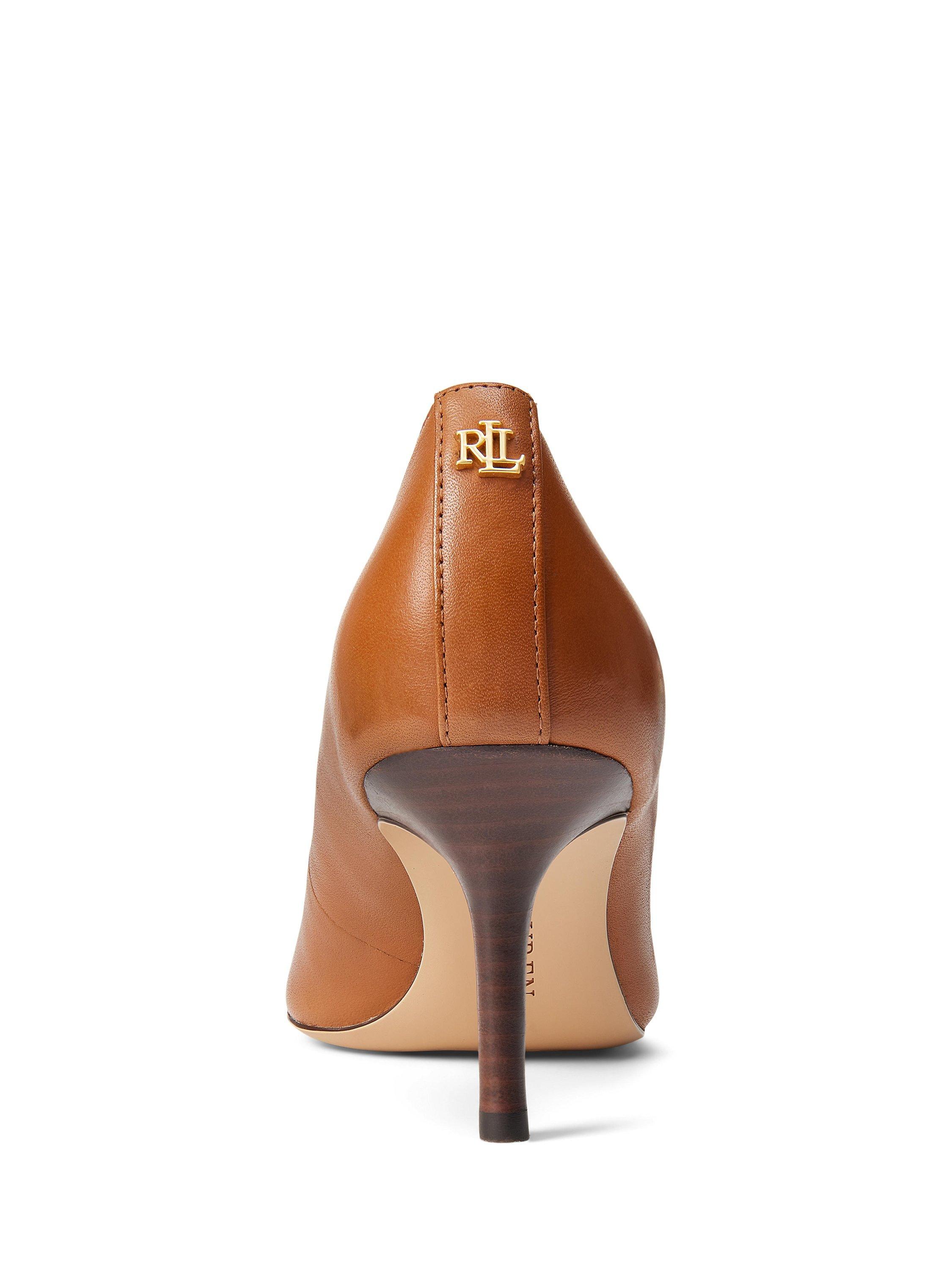 Product image 4 of 5, which shows Lauren Ralph Lauren Lanette Leather Pointed Toe Stiletto Court Shoes, Deep Saddle Tan, 3