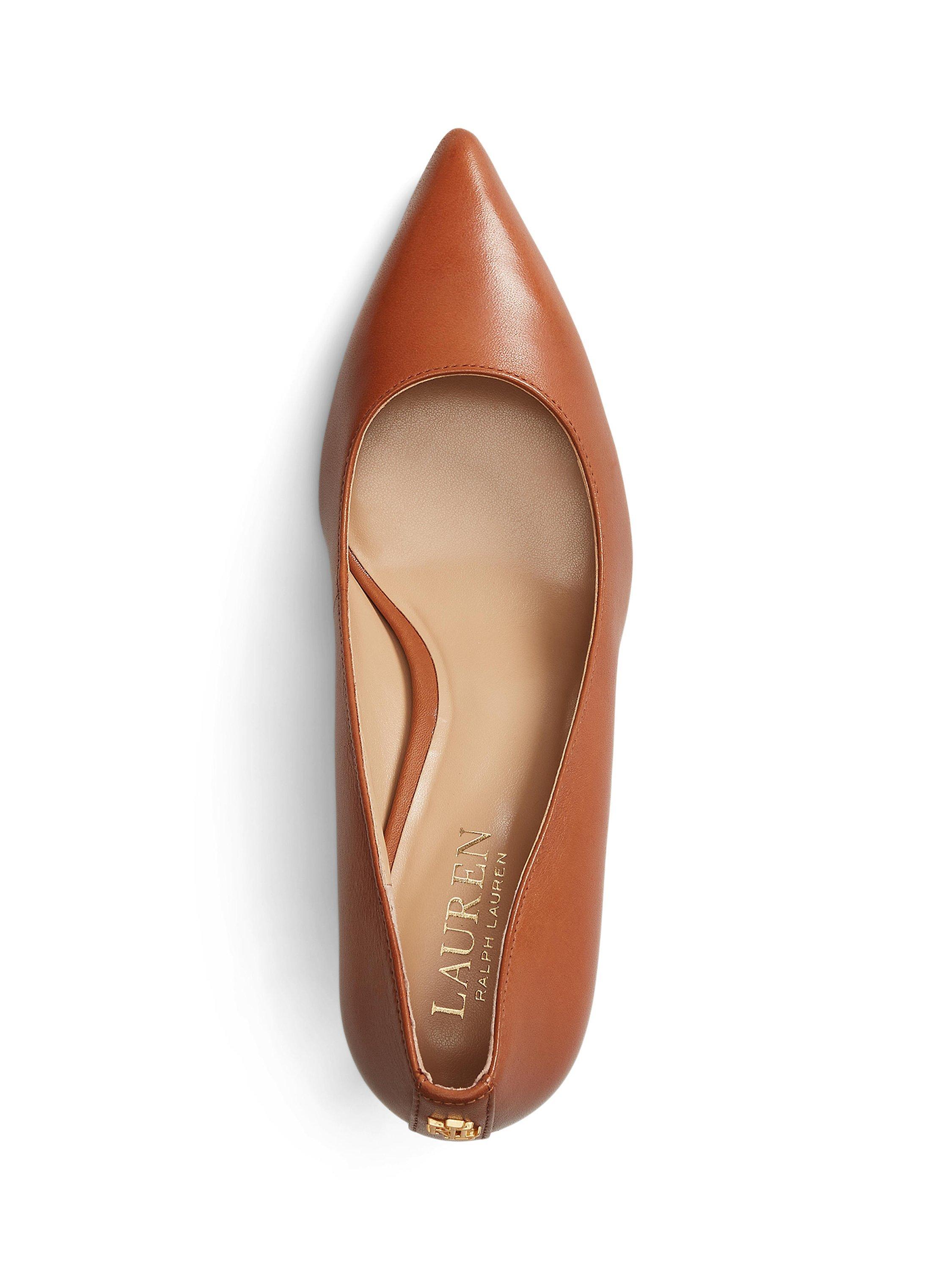 Product image 5 of 5, which shows Lauren Ralph Lauren Lanette Leather Pointed Toe Stiletto Court Shoes, Deep Saddle Tan, 3