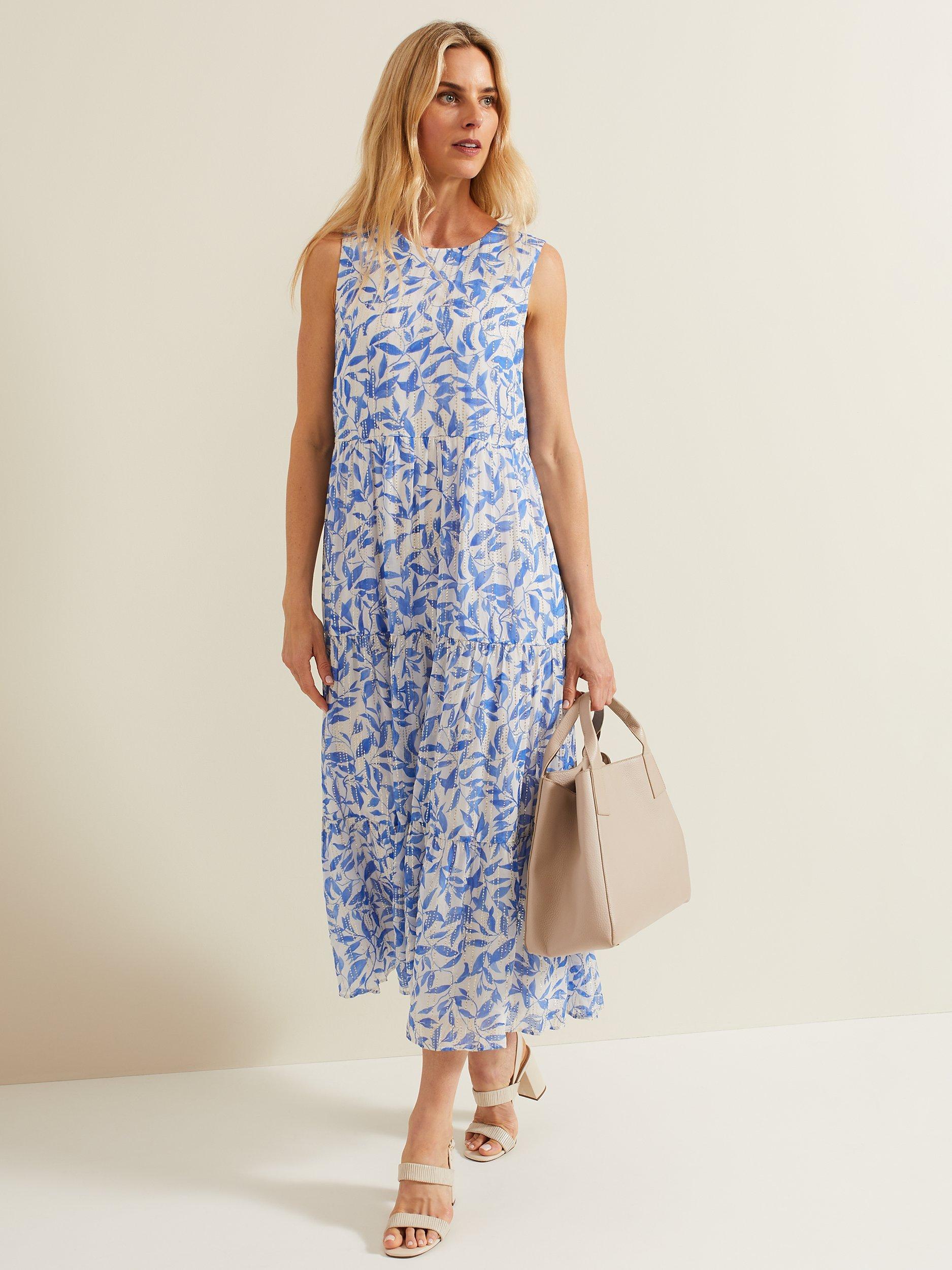 Phase Eight Sharron Sleeveless Midi Dress, Blue/White