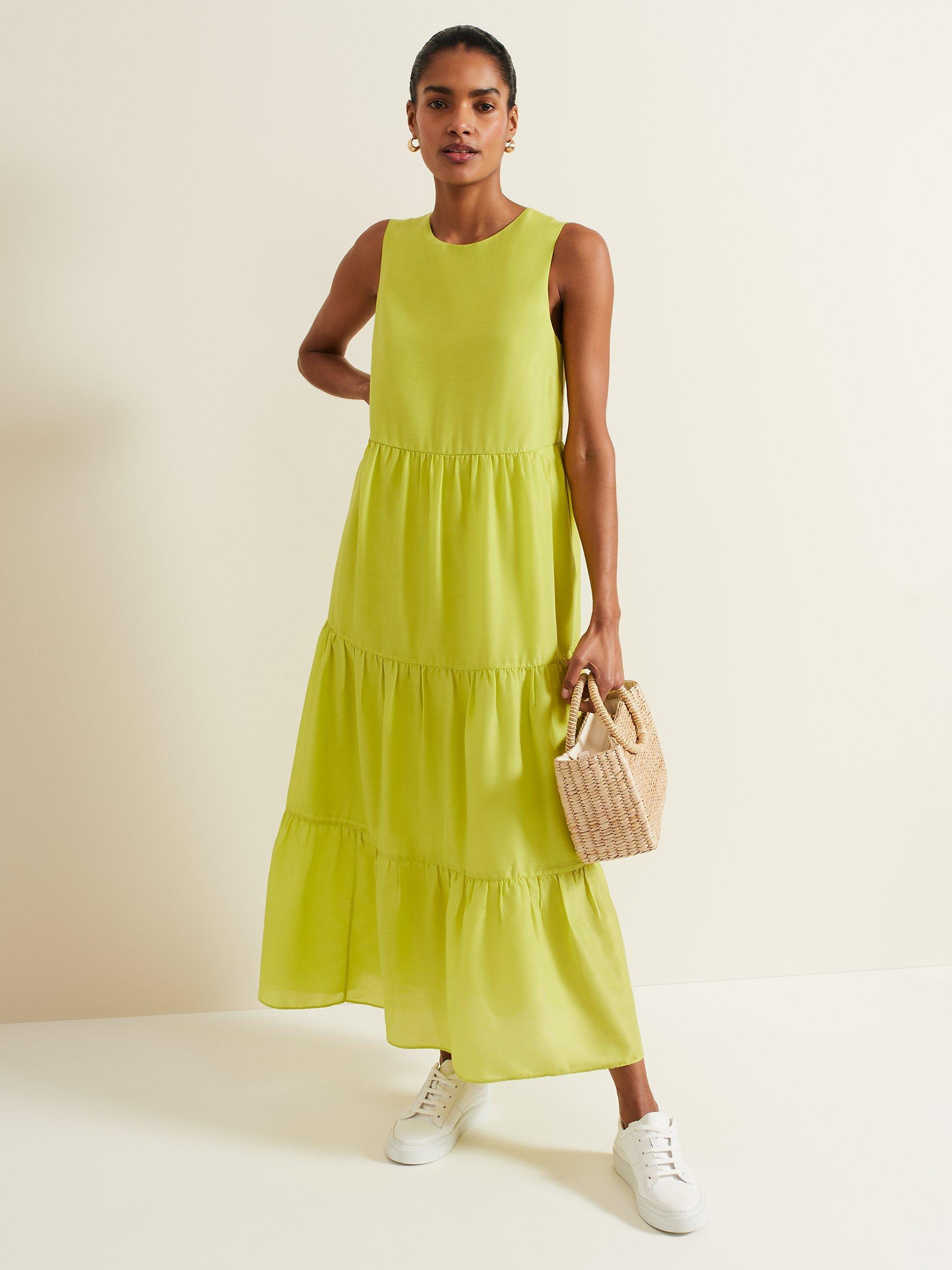 Product image 9 of 9, which shows Phase Eight Sara Tiered Maxi Dress, Lime, 10
