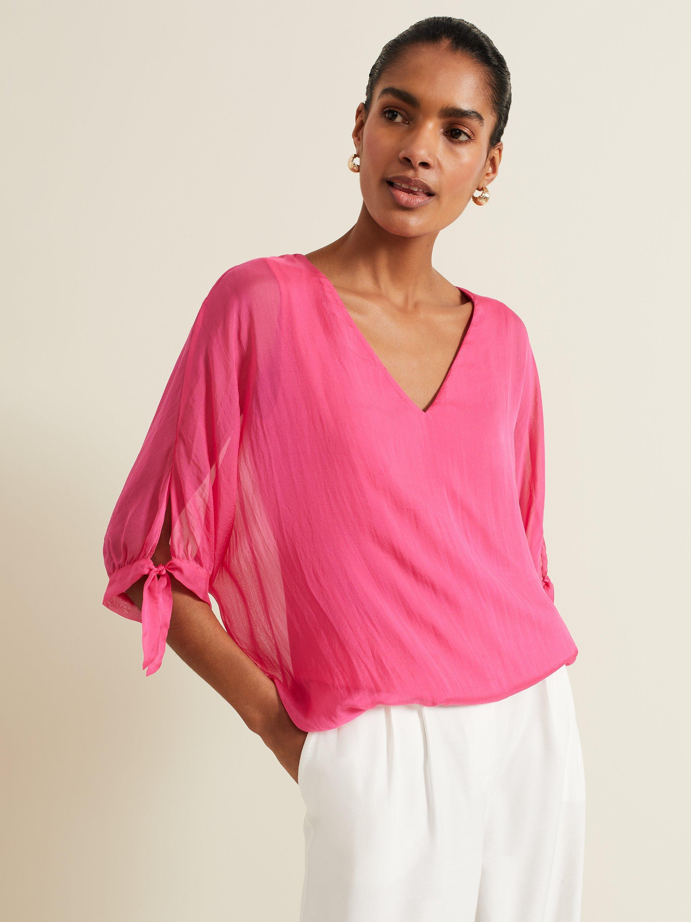 Phase Eight Madison Silk Blend Blouse, Pink, XS