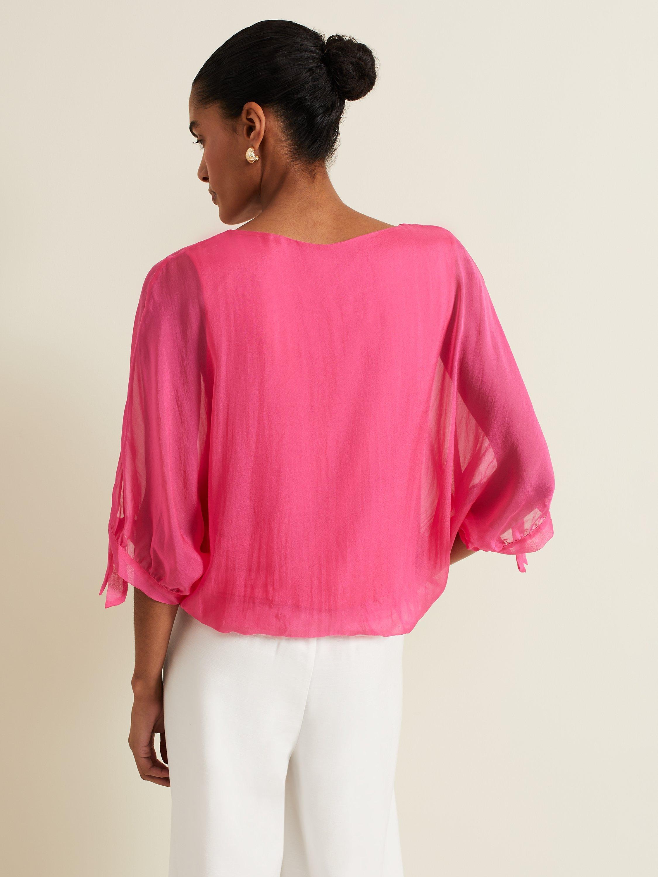 Phase Eight Madison Silk Blend Blouse, Pink, XS