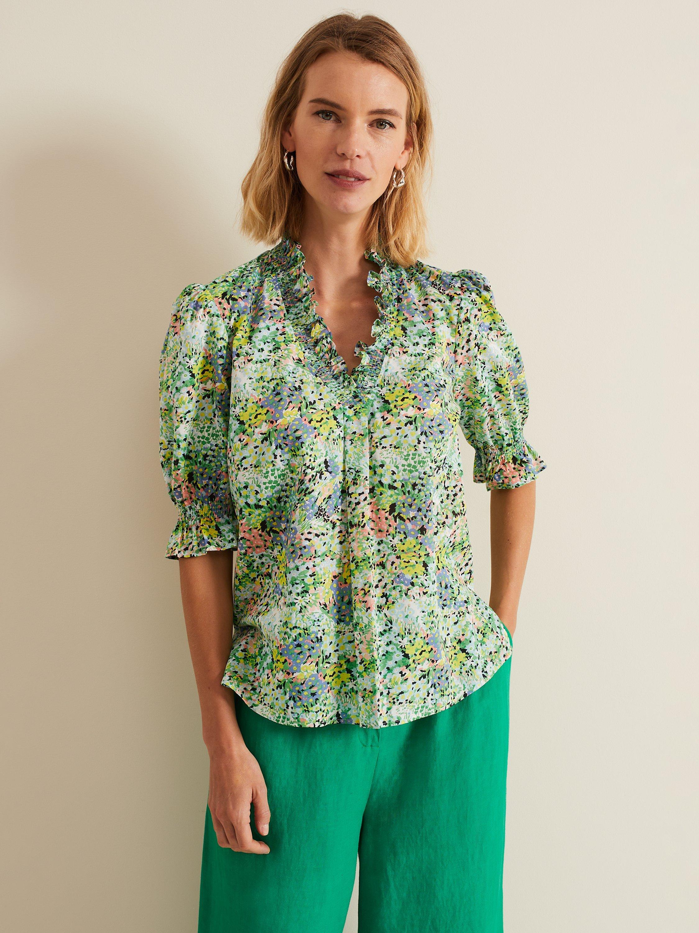 Phase Eight Izara Floral print Frill Neck Blouse, Multi