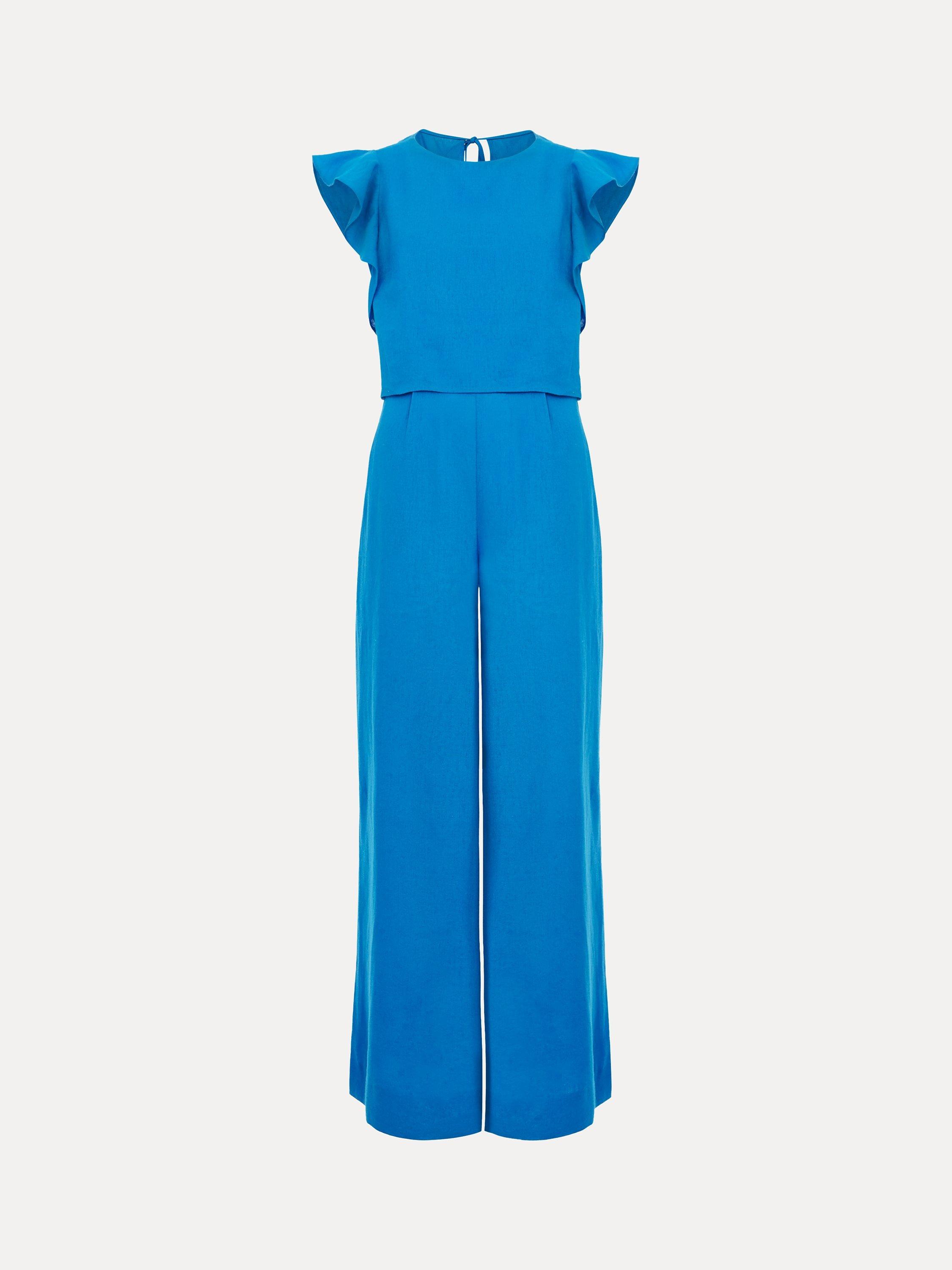 Product image 5 of 7, which shows Phase Eight Aubrey Linen Blend Jumpsuit, Blue, 20