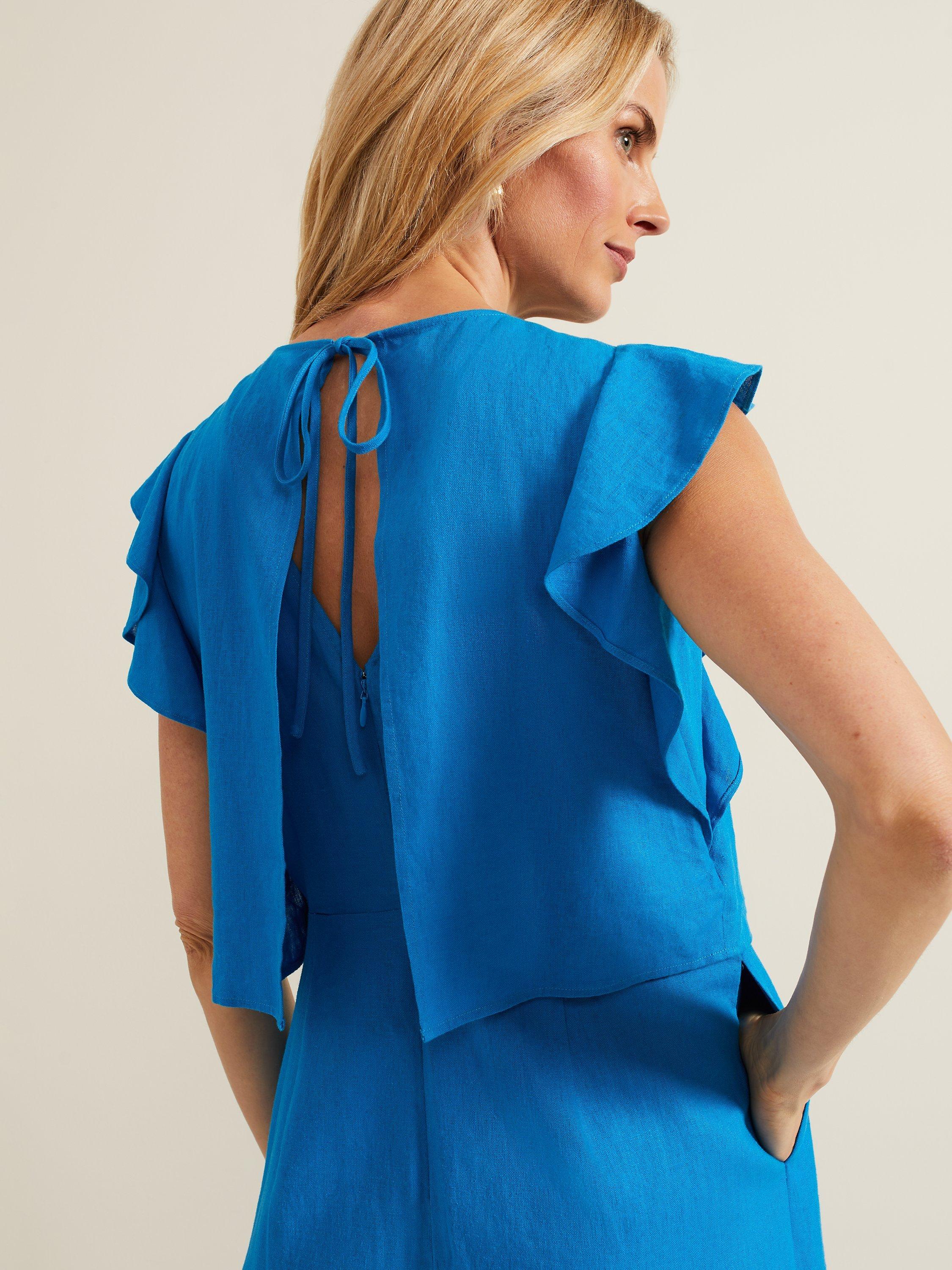 Product image 7 of 7, which shows Phase Eight Aubrey Linen Blend Jumpsuit, Blue, 20