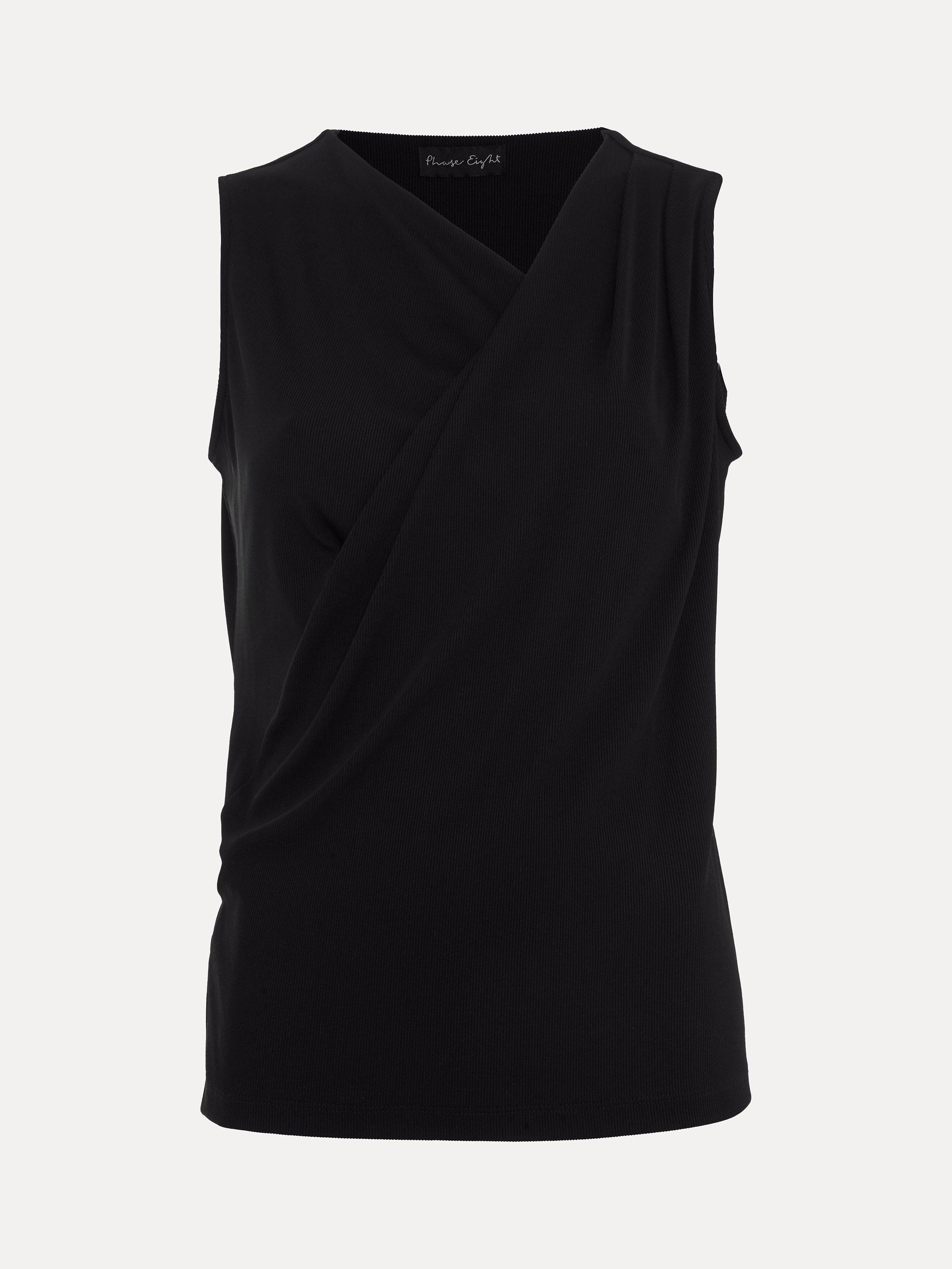 Phase Eight Sutton Sleeveless Drape Rib Top, Black, 8