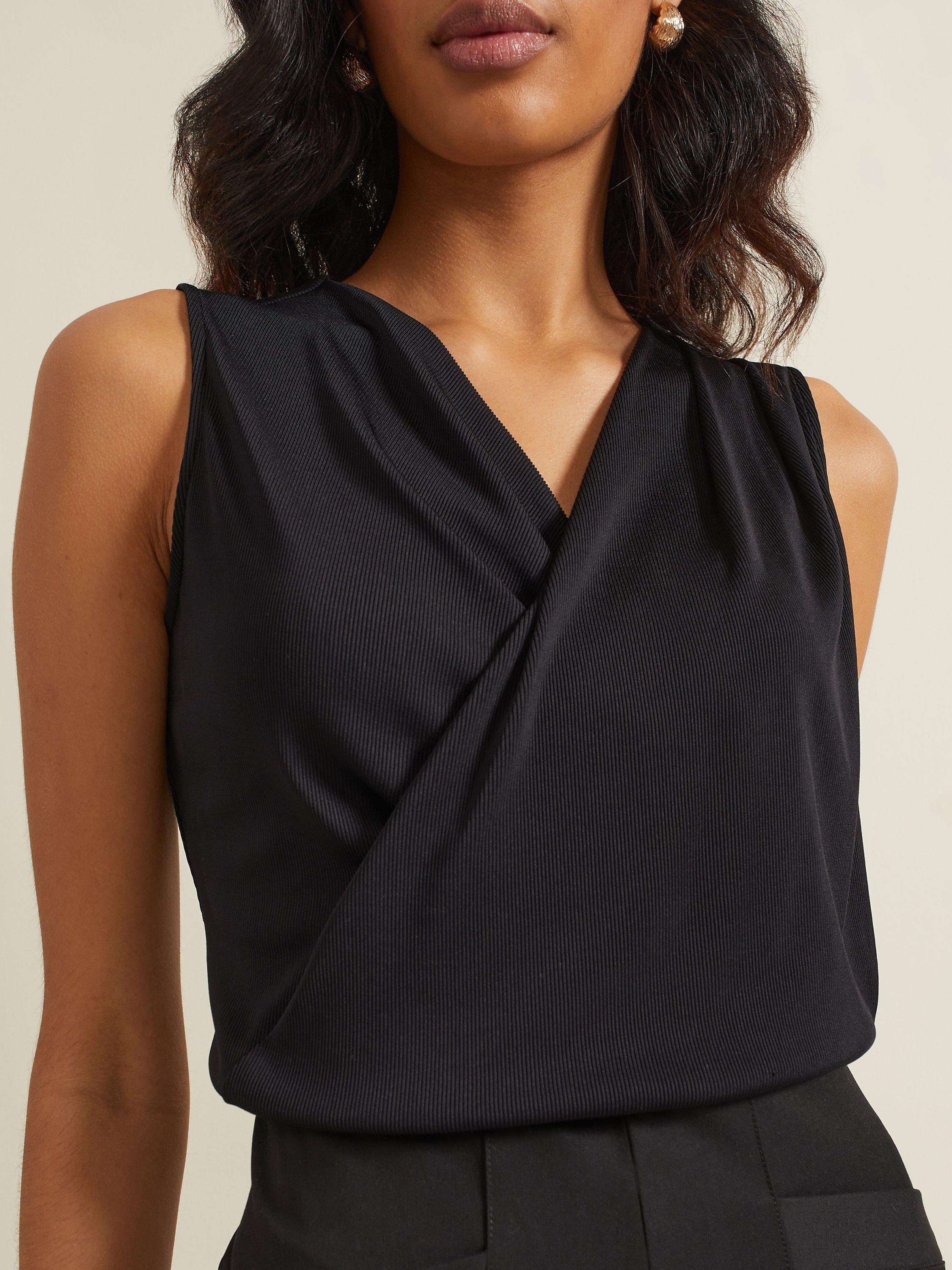 Phase Eight Sutton Sleeveless Drape Rib Top, Black, 8