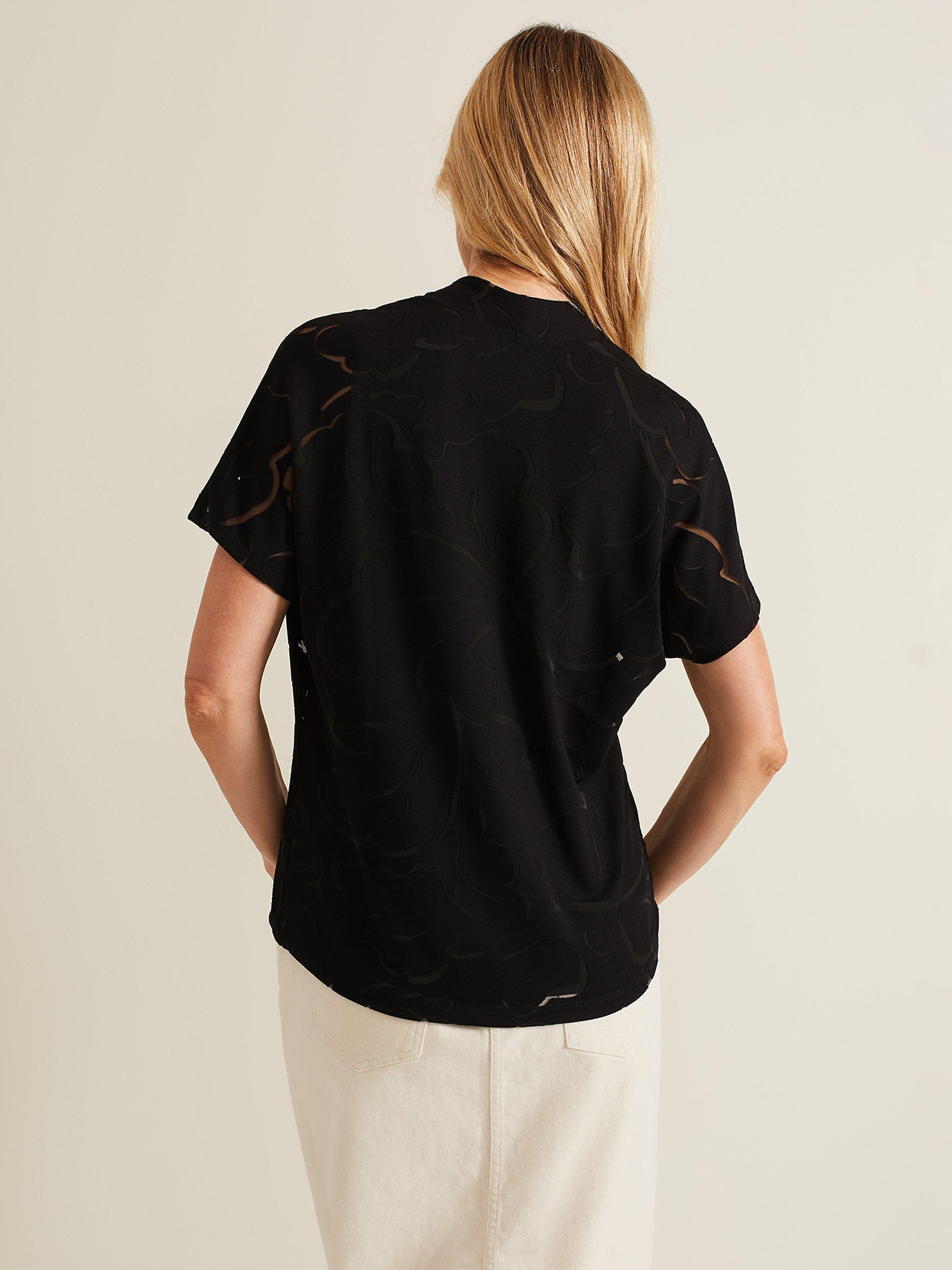 Phase Eight Linda Linear Leaf Burnout Top, Black, 8