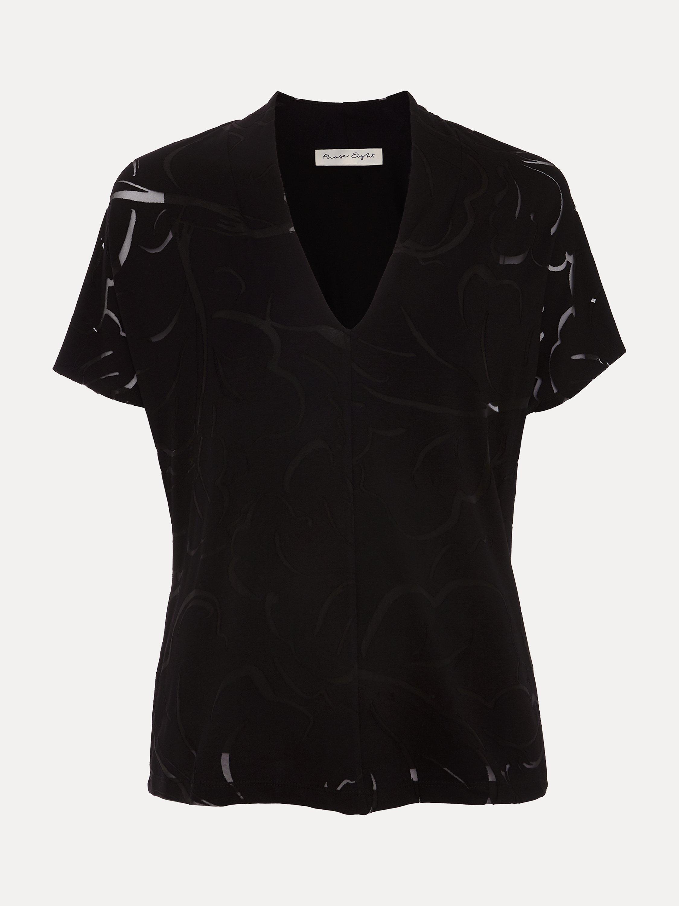 Phase Eight Linda Linear Leaf Burnout Top, Black, 8
